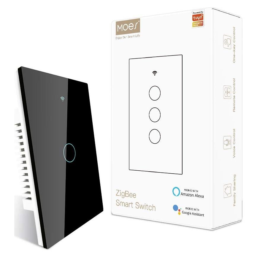 Interruptor de Luz Táctil Inteligente MOES ZigBee 1 Gang Negro