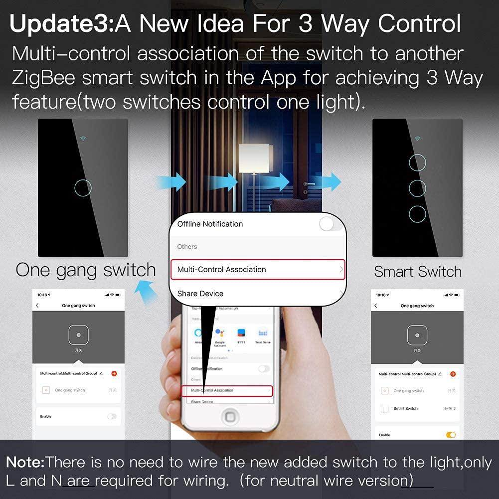 Interruptor de Luz Táctil Inteligente MOES ZigBee 1 Gang Negro