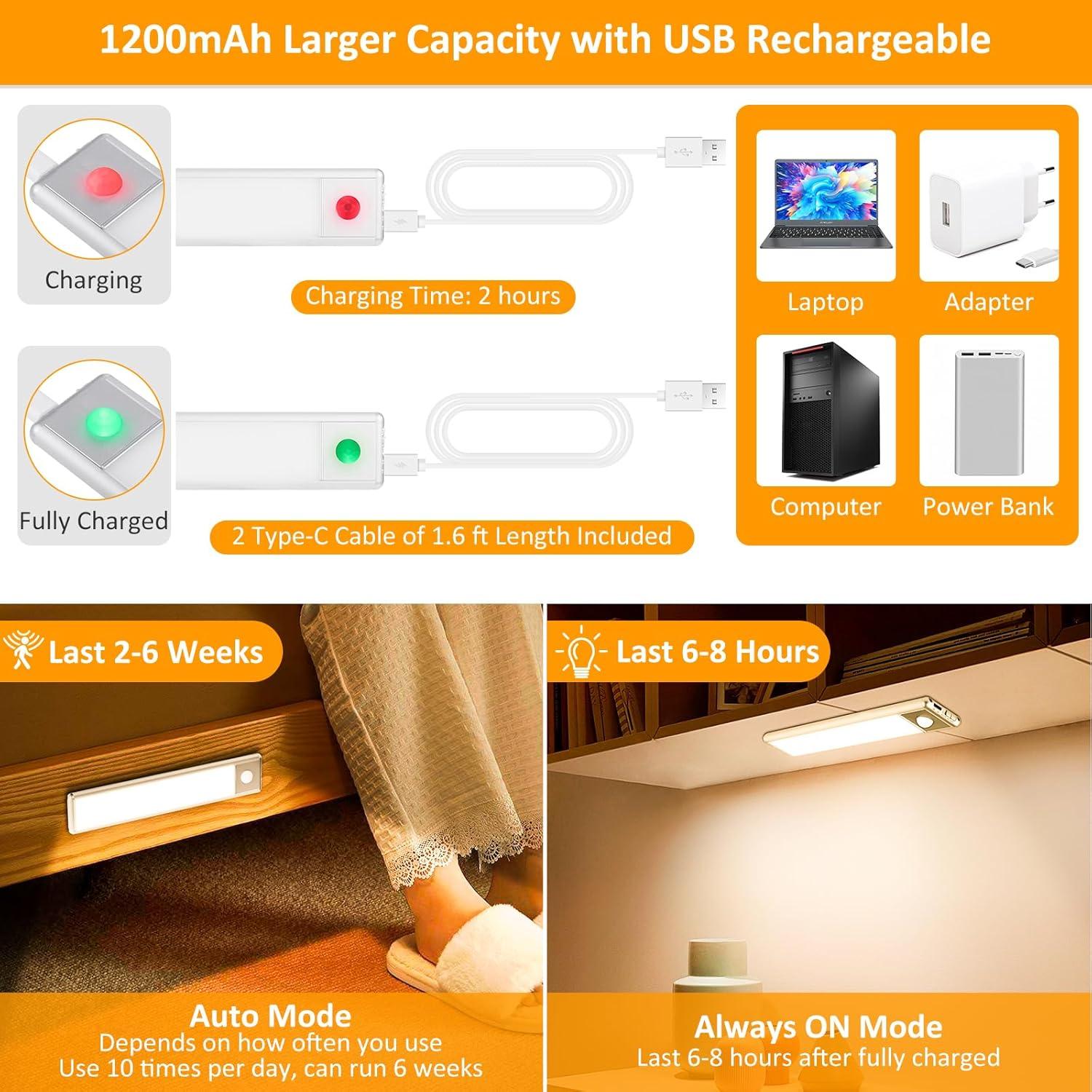 Luces LED de Sensor de Movimiento YLXS 30 LEDs Recargables 20cm