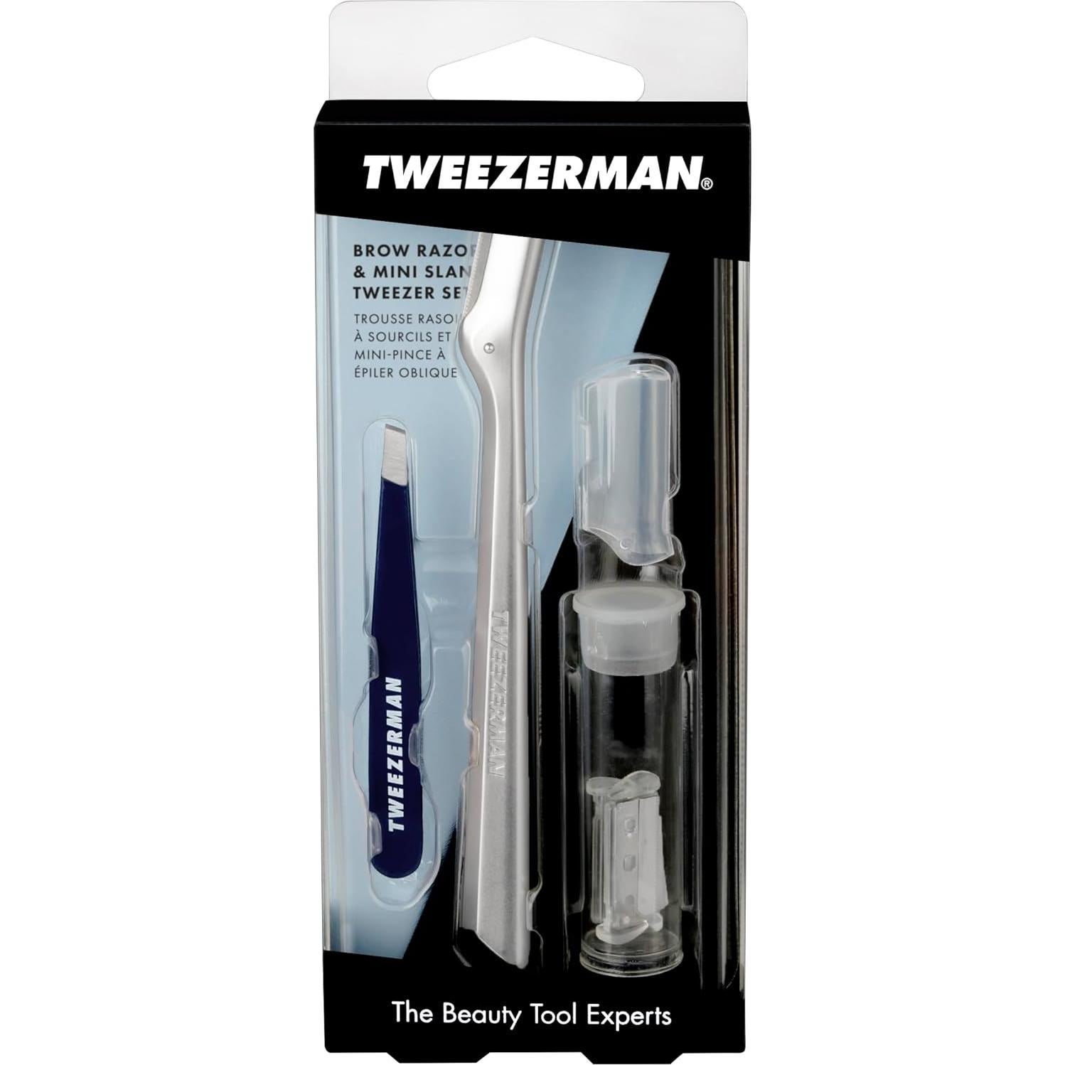 Rasuradora de Cejas Tweezerman + Pinzas Mini Slant Azul