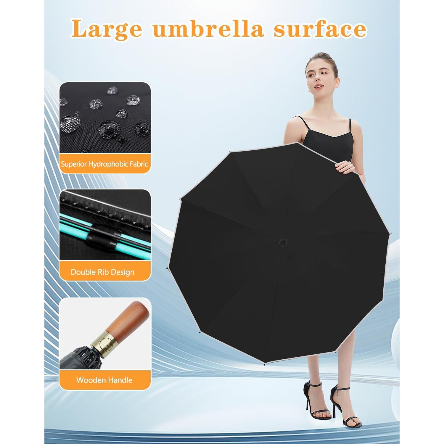 Paraguas Invertido Automático con Mango de Madera 116.8 cm