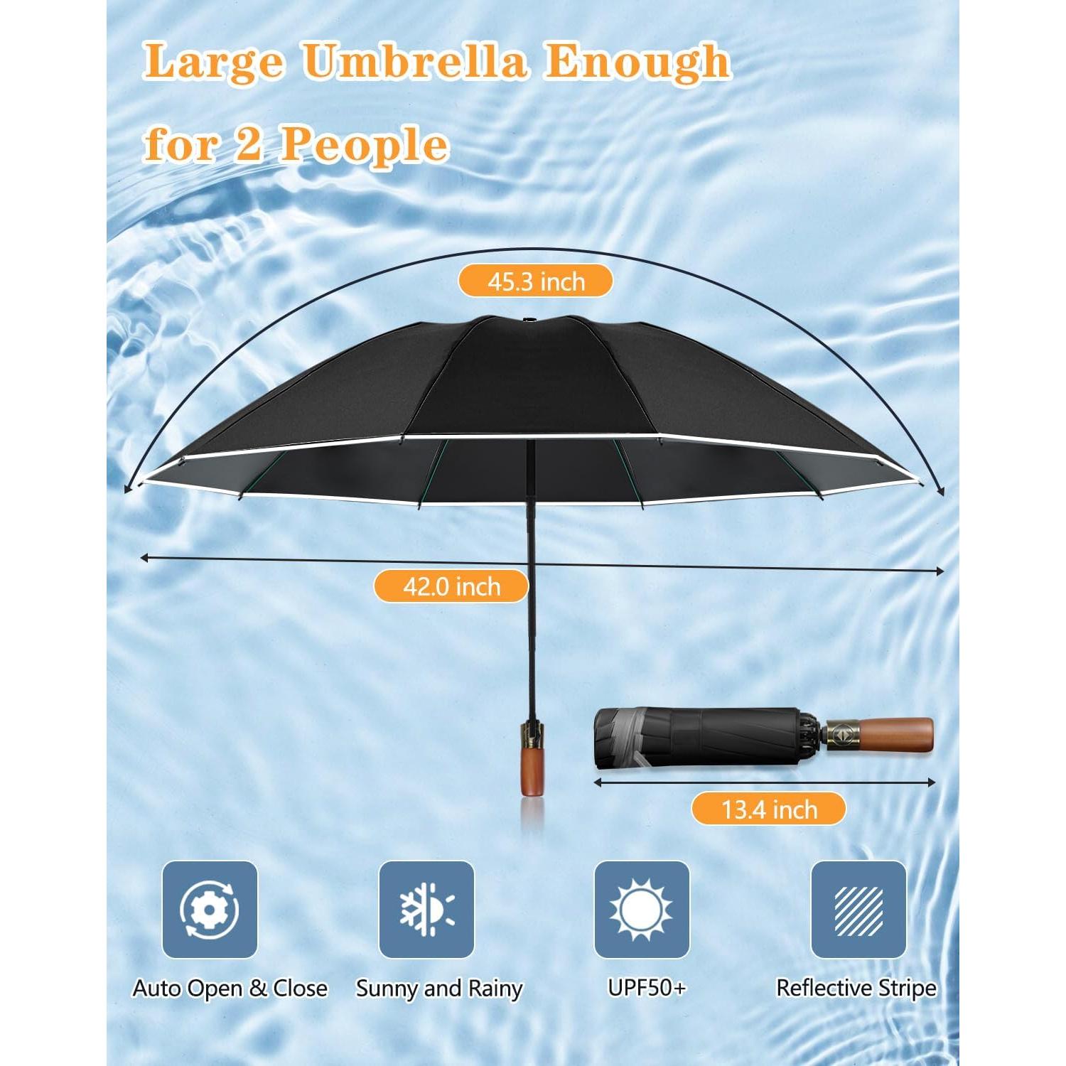 Paraguas Invertido Automático con Mango de Madera 116.8 cm