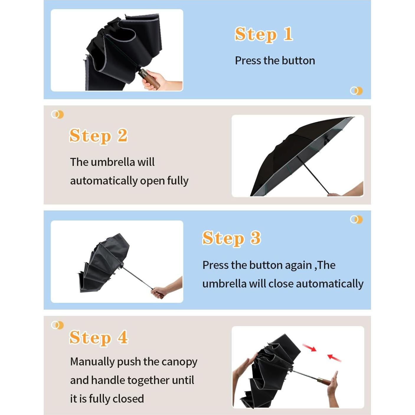 Paraguas Invertido Automático con Mango de Madera 116.8 cm