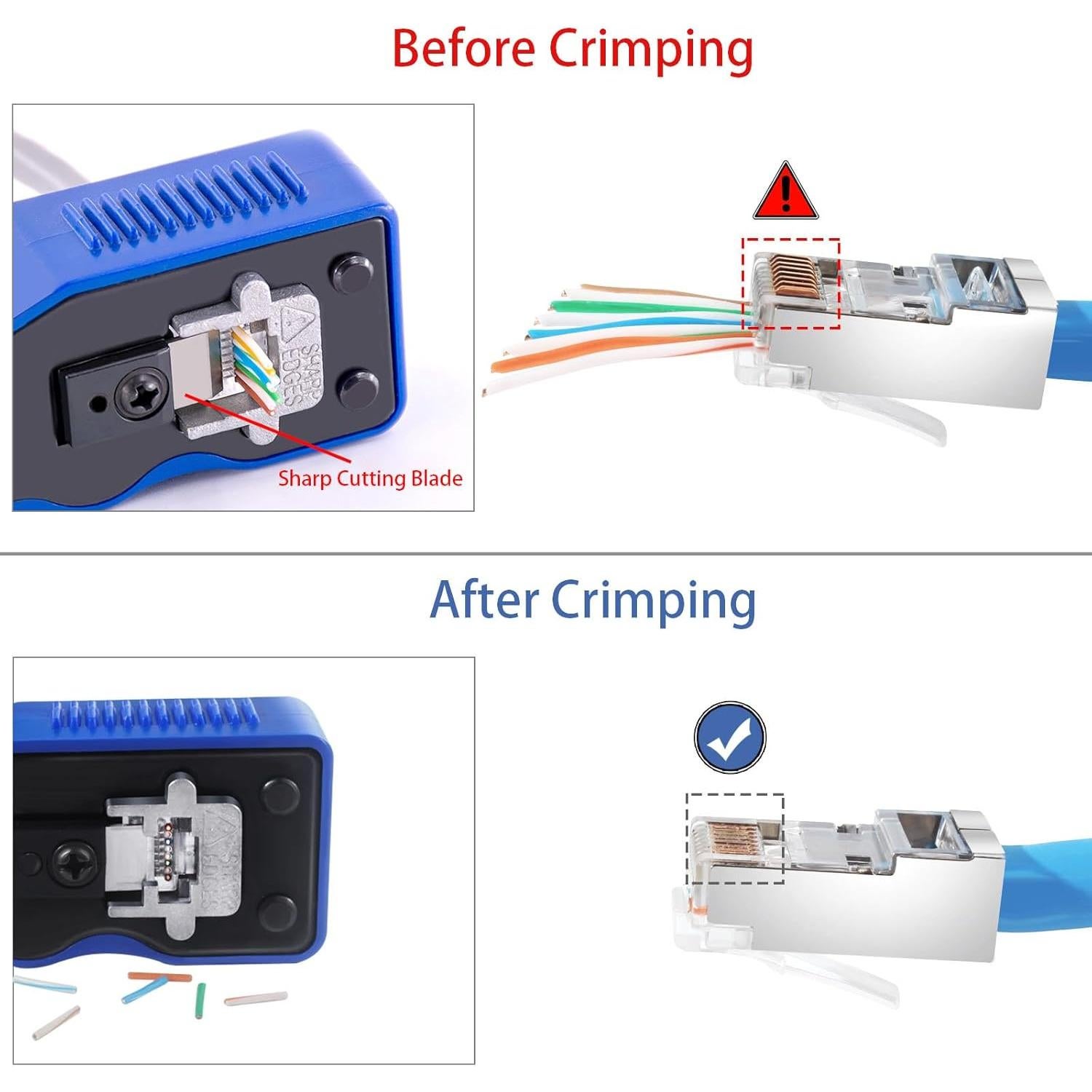 Kit Crimpadora RJ45 Pasante PETECHTOOL con 50 Conectores Cat6