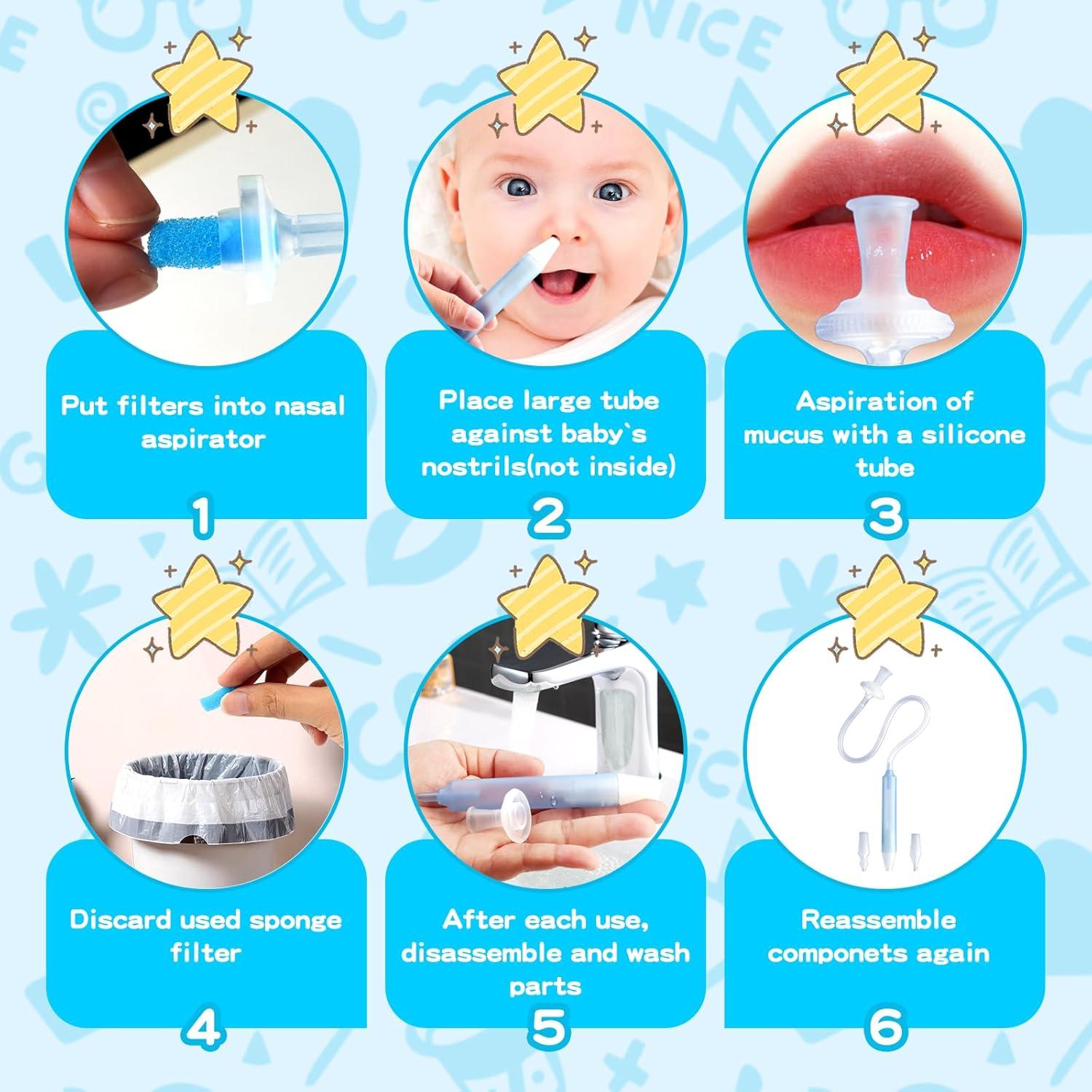 Aspirador Nasal para Bebés RDUNF con 25 Filtros y Pinzas