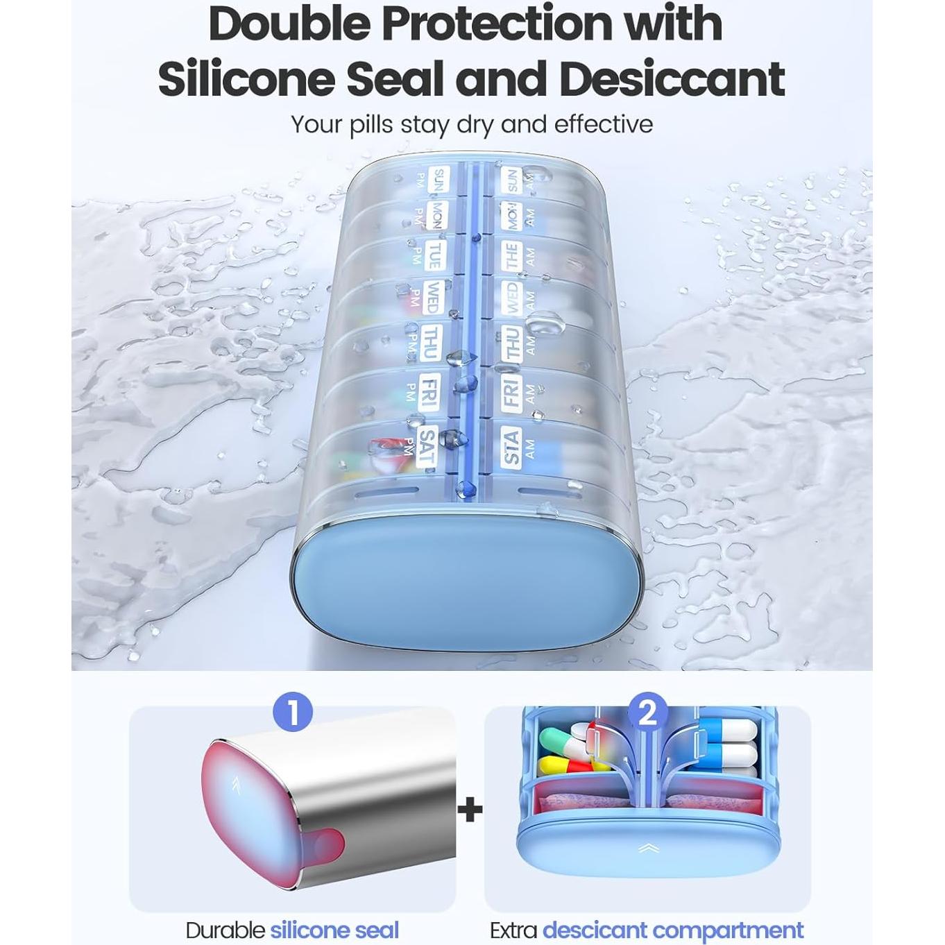 Organizador de Pastillas Semanal Vaydeer Azul 2 Veces al Día