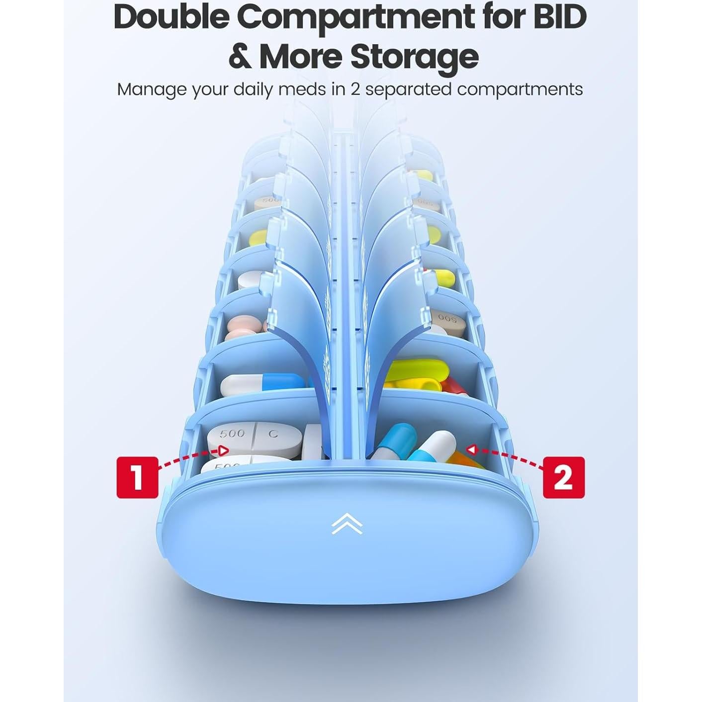 Organizador de Pastillas Semanal Vaydeer Azul 2 Veces al Día