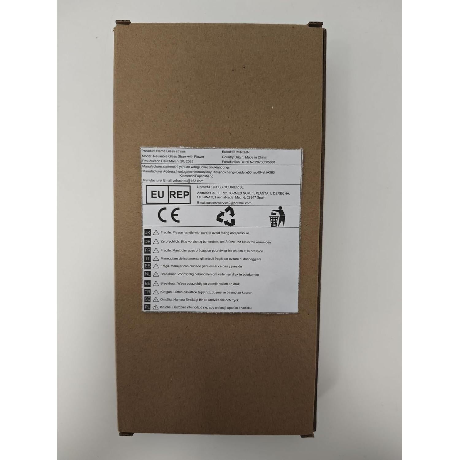 Pajitas de Vidrio Reutilizables DUMING-IN 20CM 6 Pcs con Cepillos