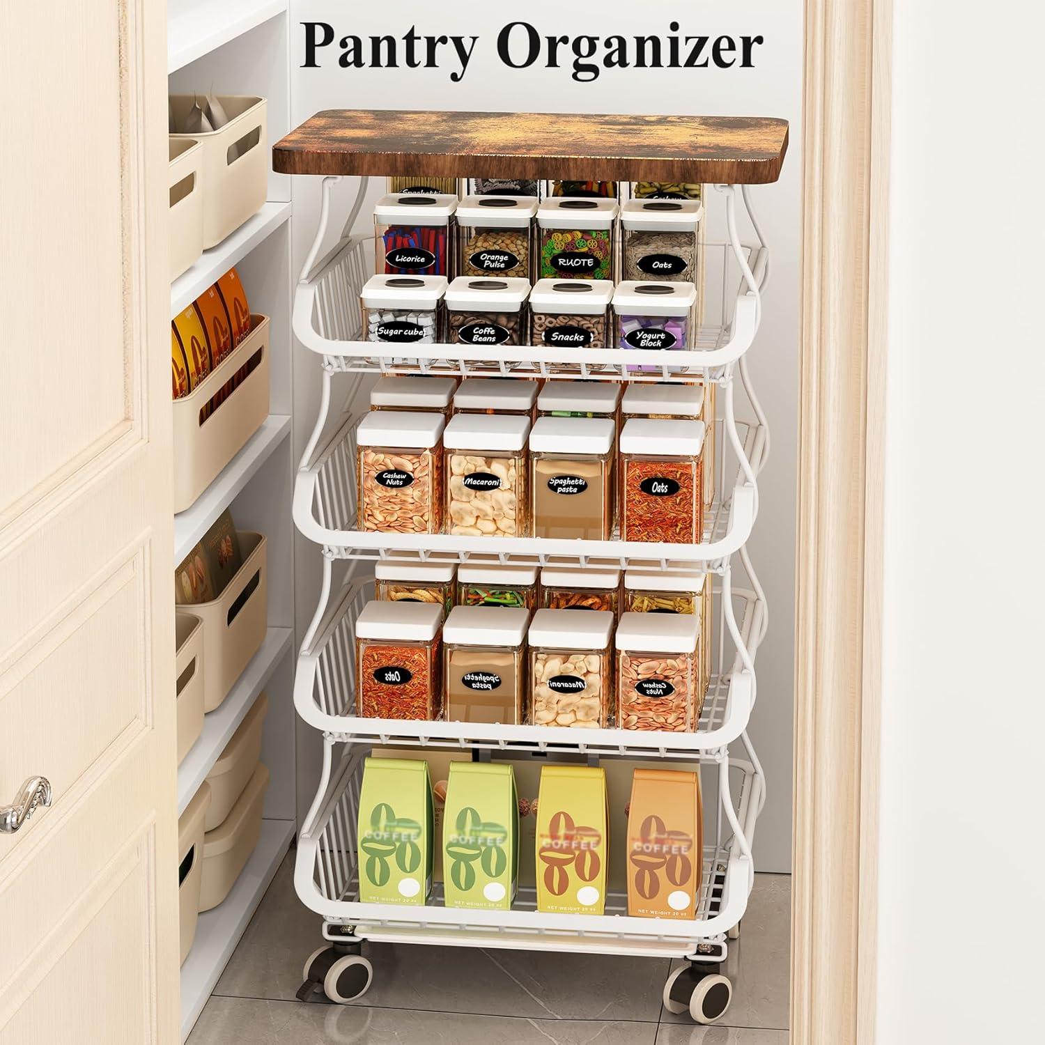 Cesta de Frutas SAYZH Apilable con Parte Superior de Madera 5 Niveles