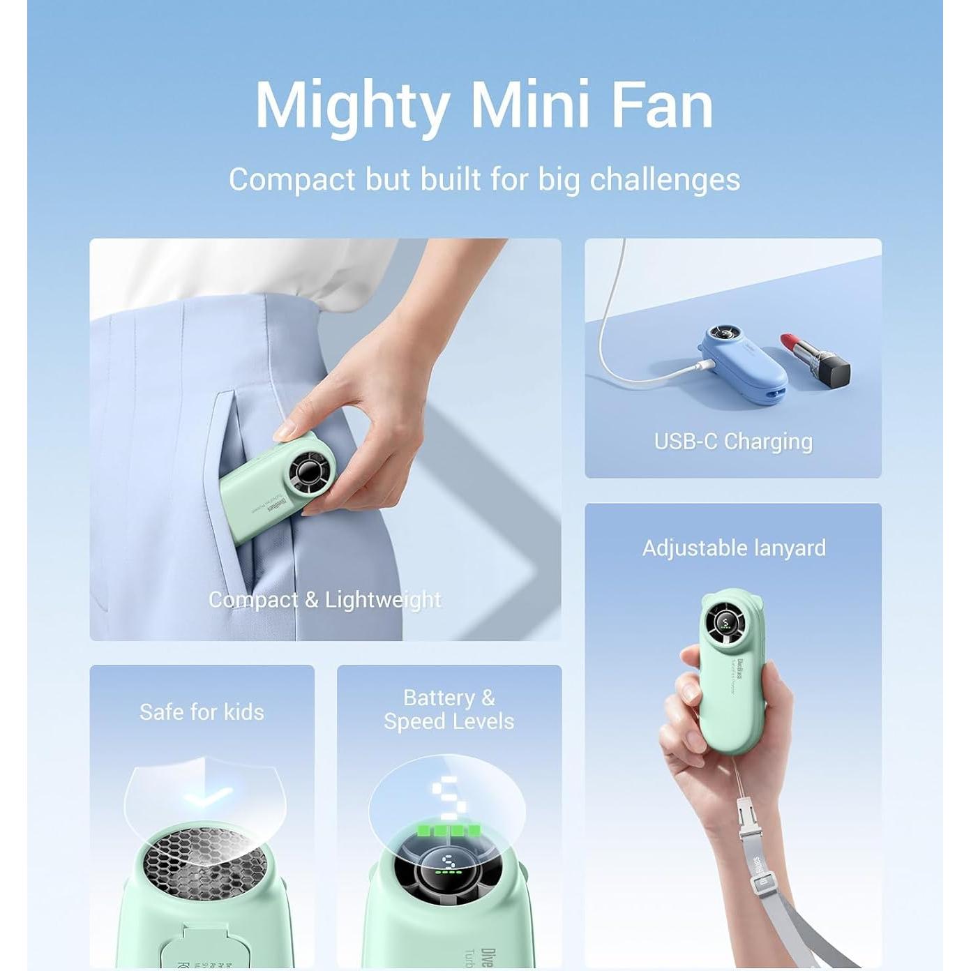 Ventilador de Mano Portátil Diveblues TurboBear - 5 Niveles, 2000mAh