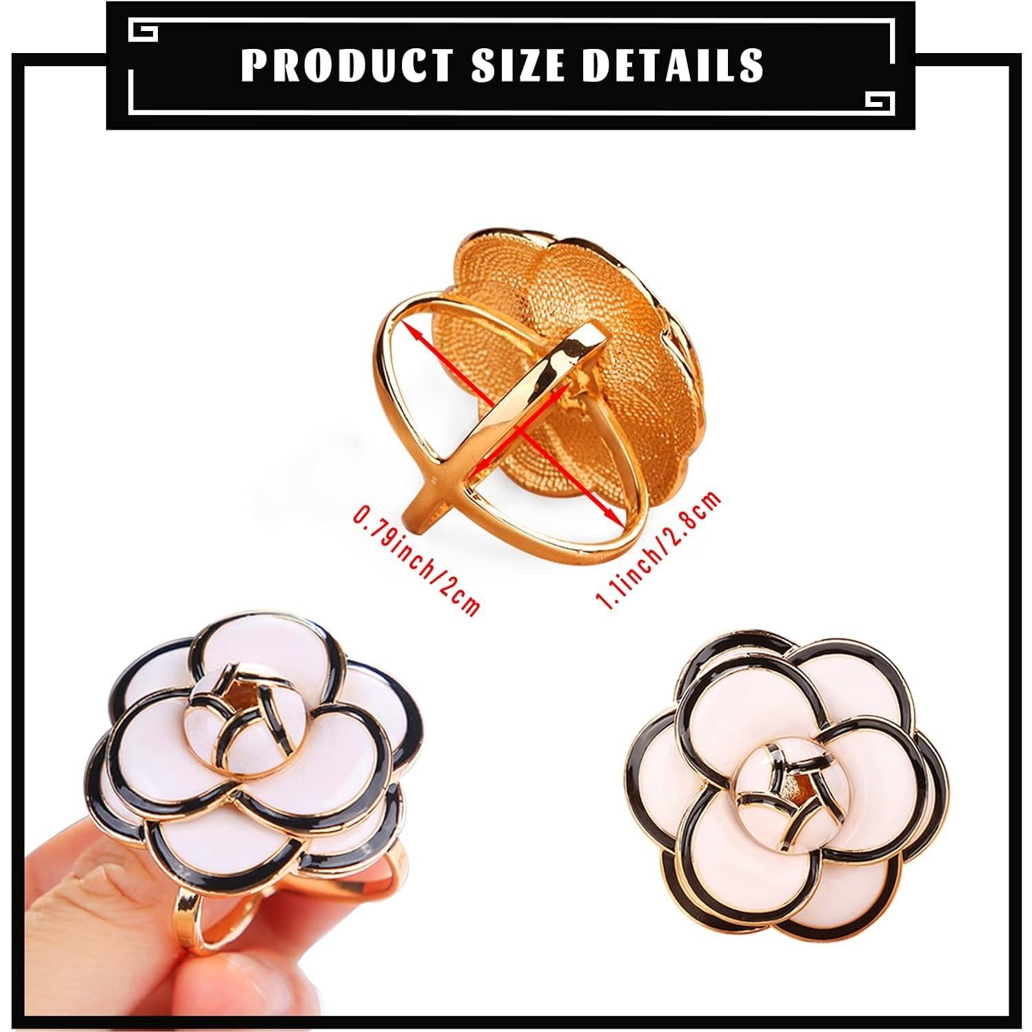 Clip de Bufanda de Seda Tijeyi - 3 Piezas, Flor de Camelia