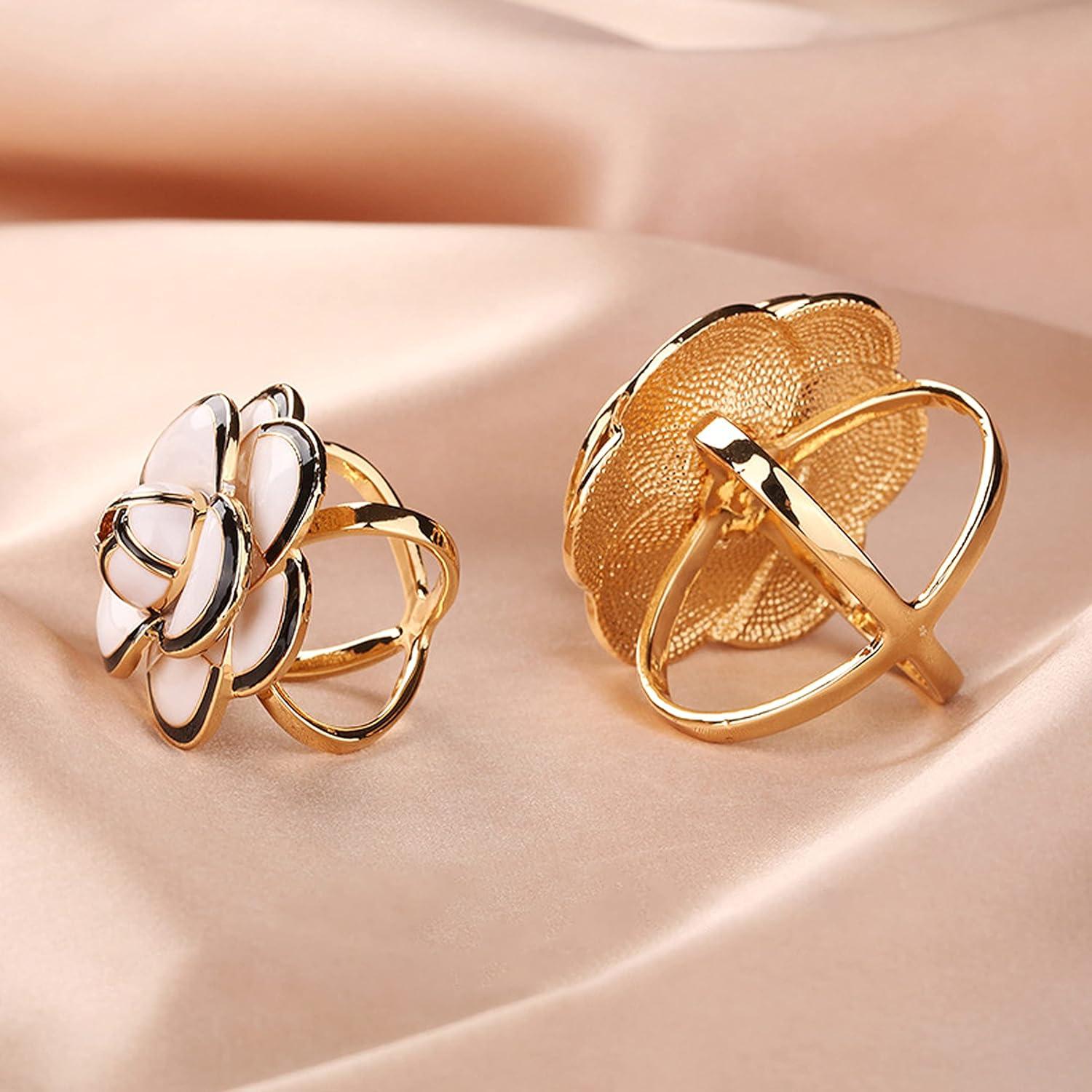 Clip de Bufanda de Seda Tijeyi - 3 Piezas, Flor de Camelia