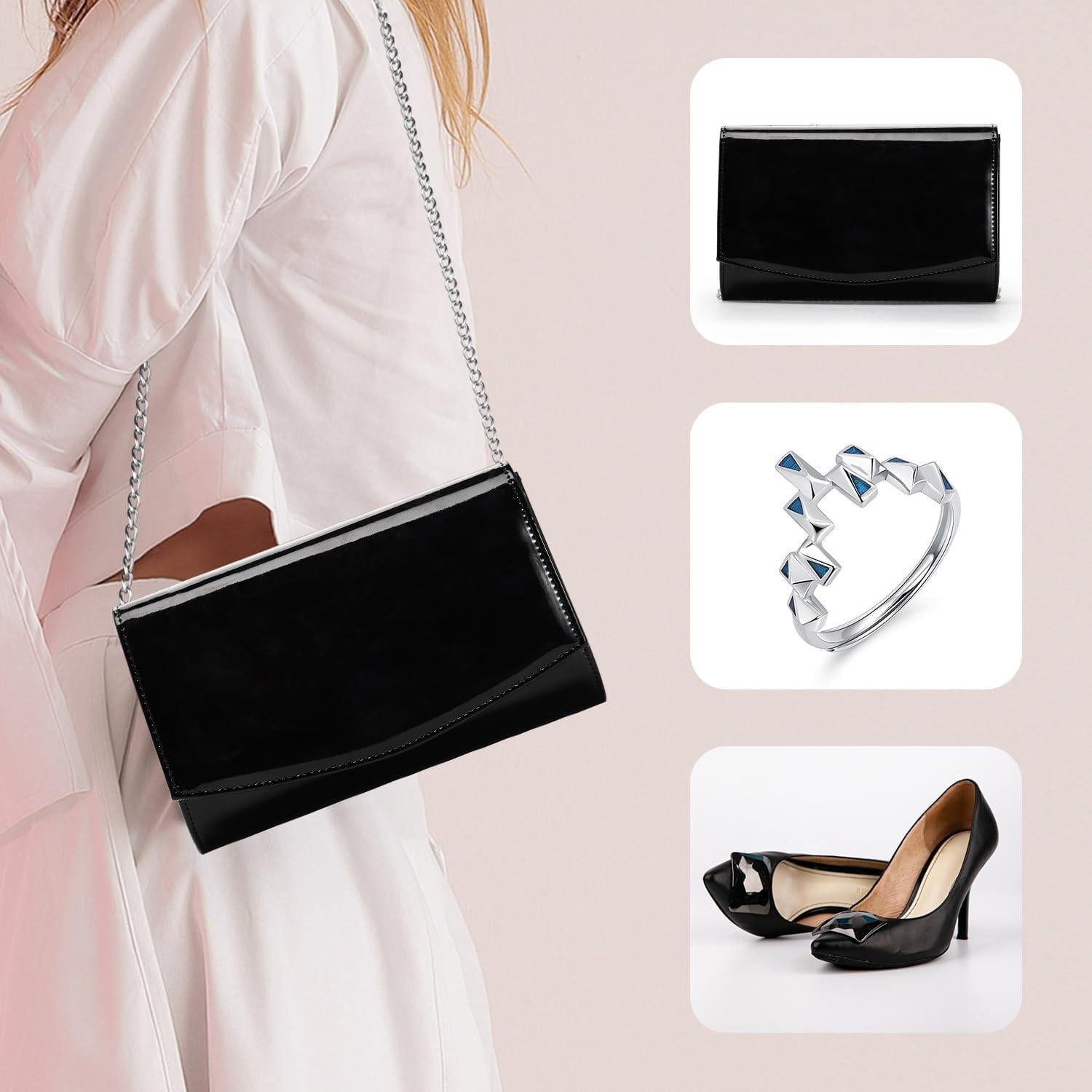 Bolso de Noche de Cuero Sintético WALLYN'S Negro 22.4x15.2cm