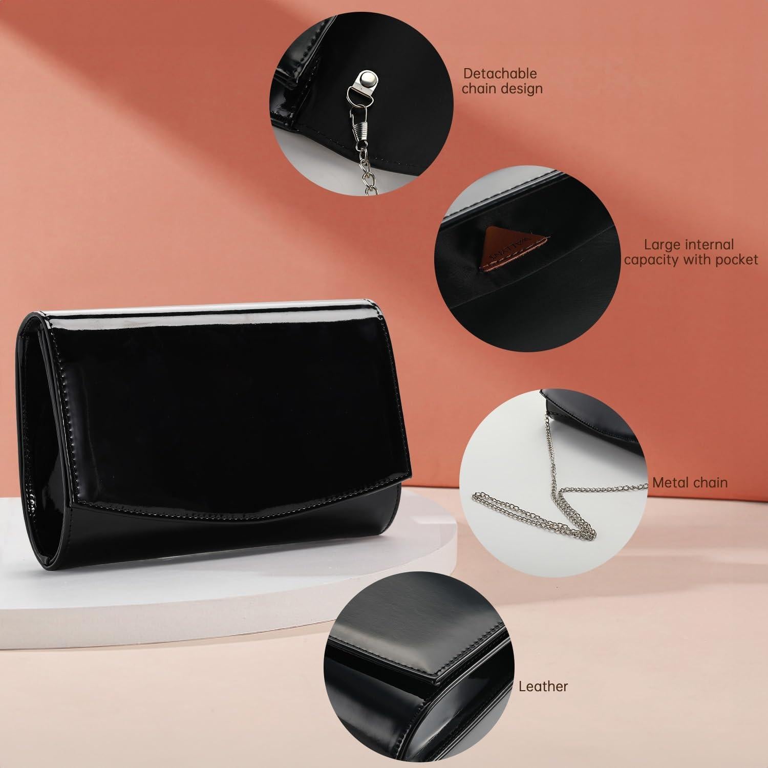 Bolso de Noche de Cuero Sintético WALLYN'S Negro 22.4x15.2cm