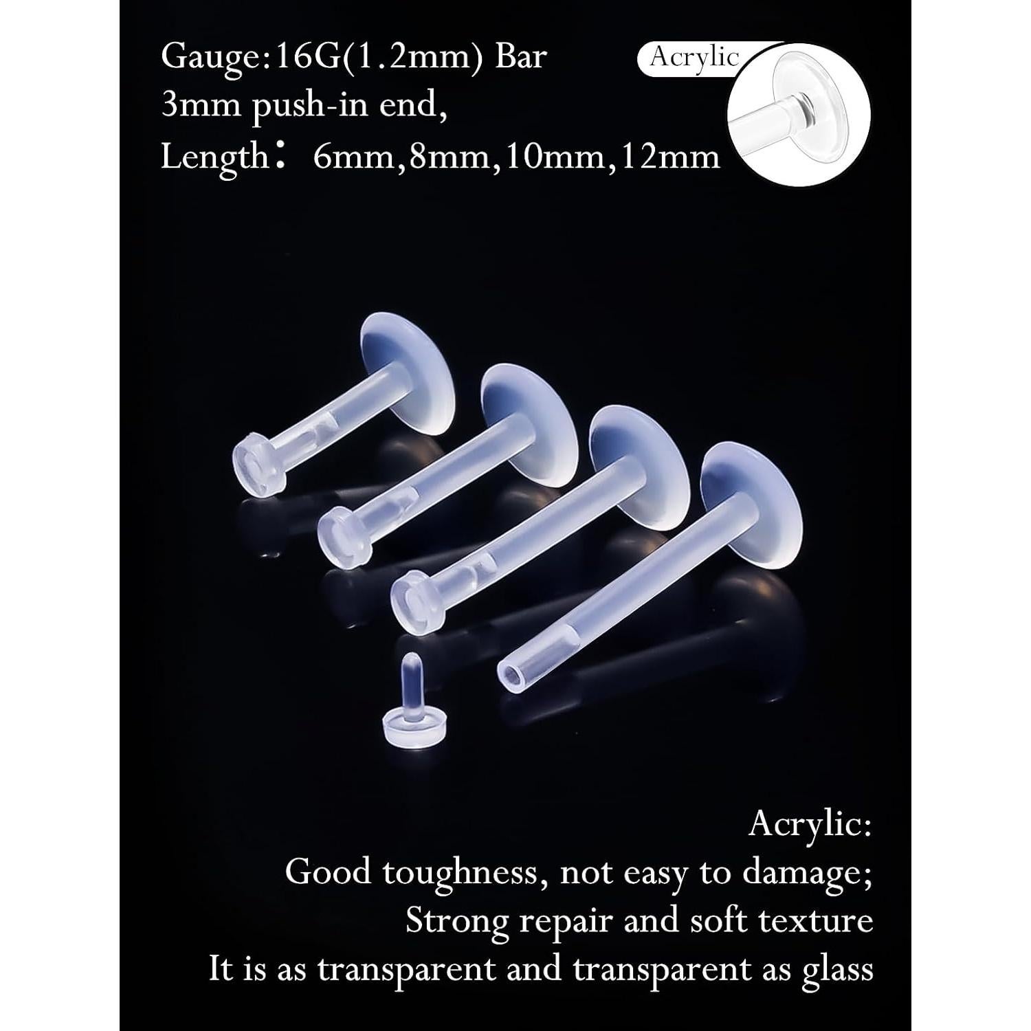 Pendientes Transparentes 16G Eakxnig para Nariz y Cartílago 6-12mm