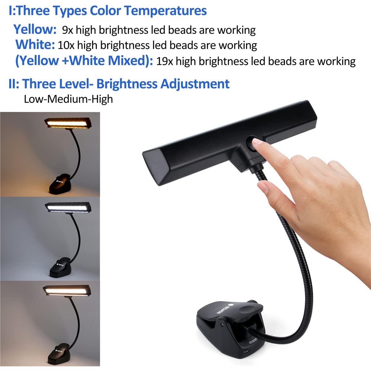 Luz de Atril Recargable Glovion con 19 LEDs y 3 Brillos