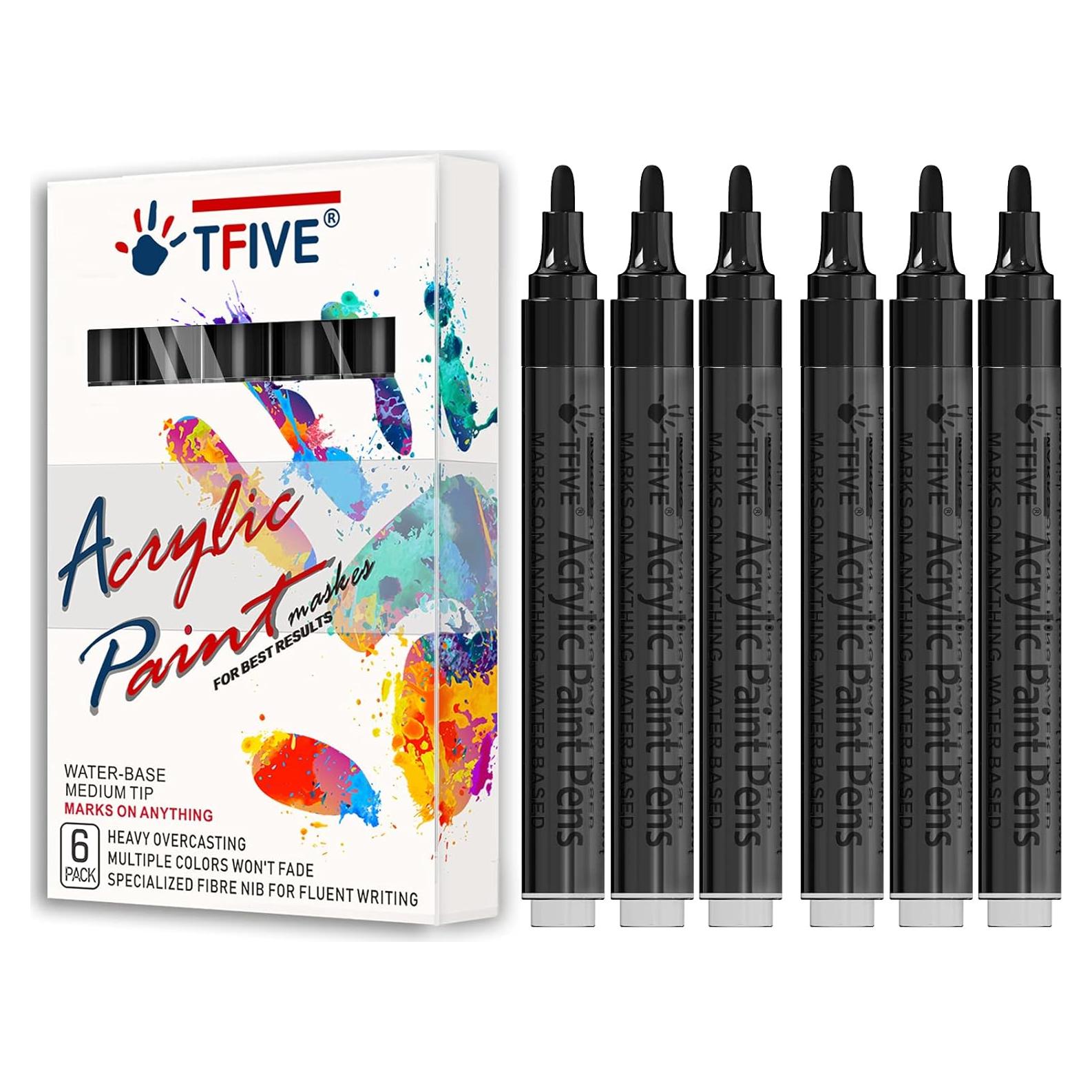 Marcadores de Pintura Acrílica Negra TFIVE - Paquete de 6