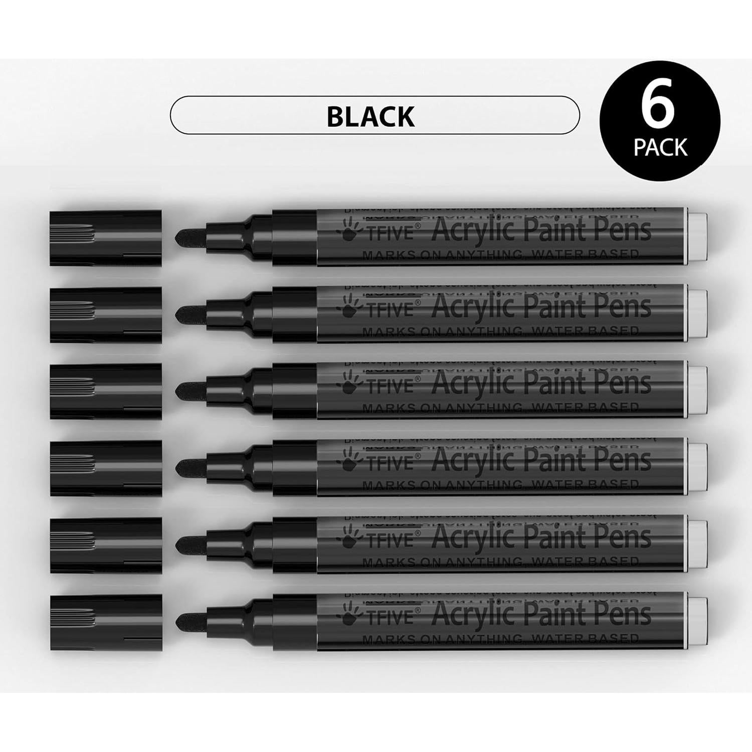 Marcadores de Pintura Acrílica Negra TFIVE - Paquete de 6