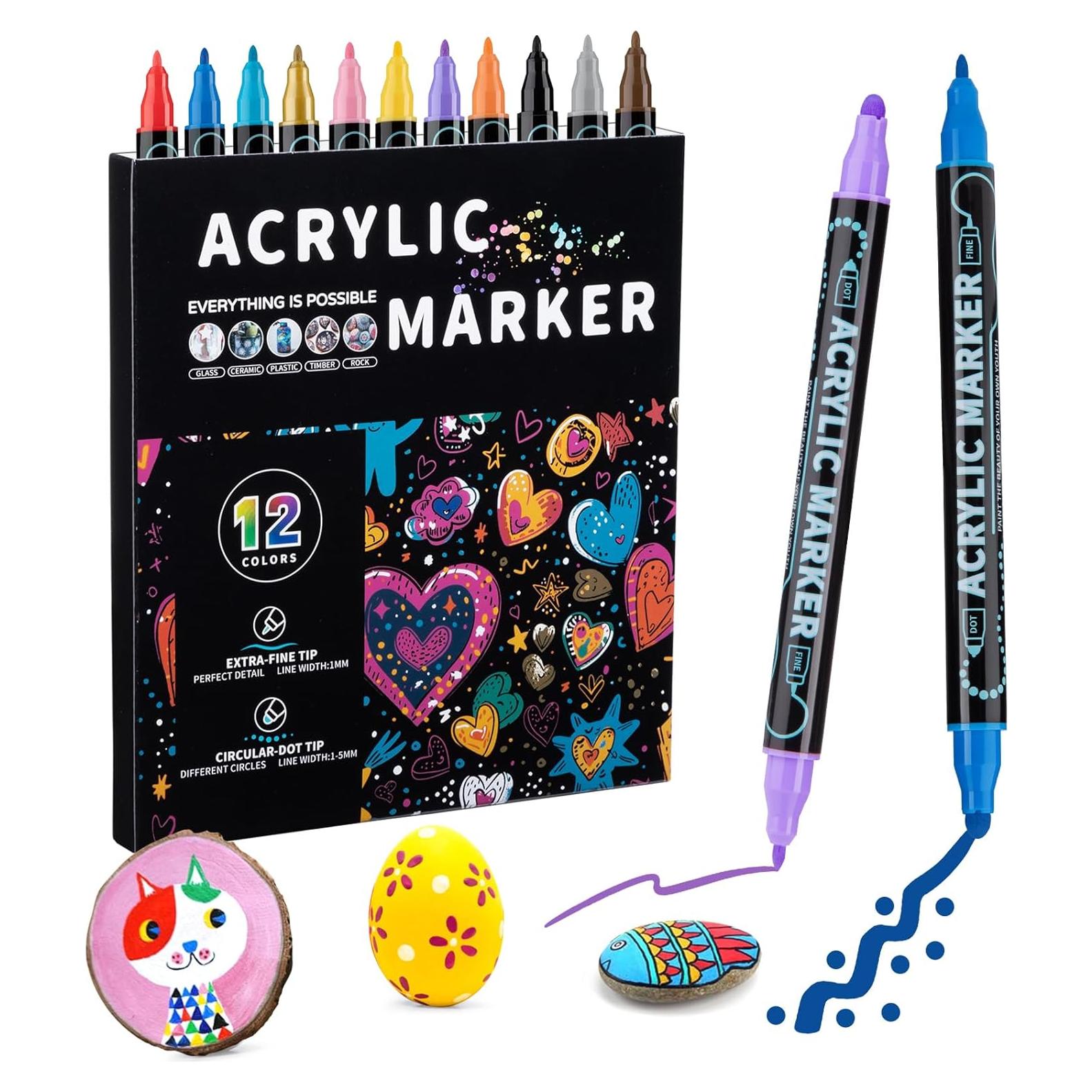 12 Marcadores Acrílicos Doble Punta Mzh Art - Multicolor