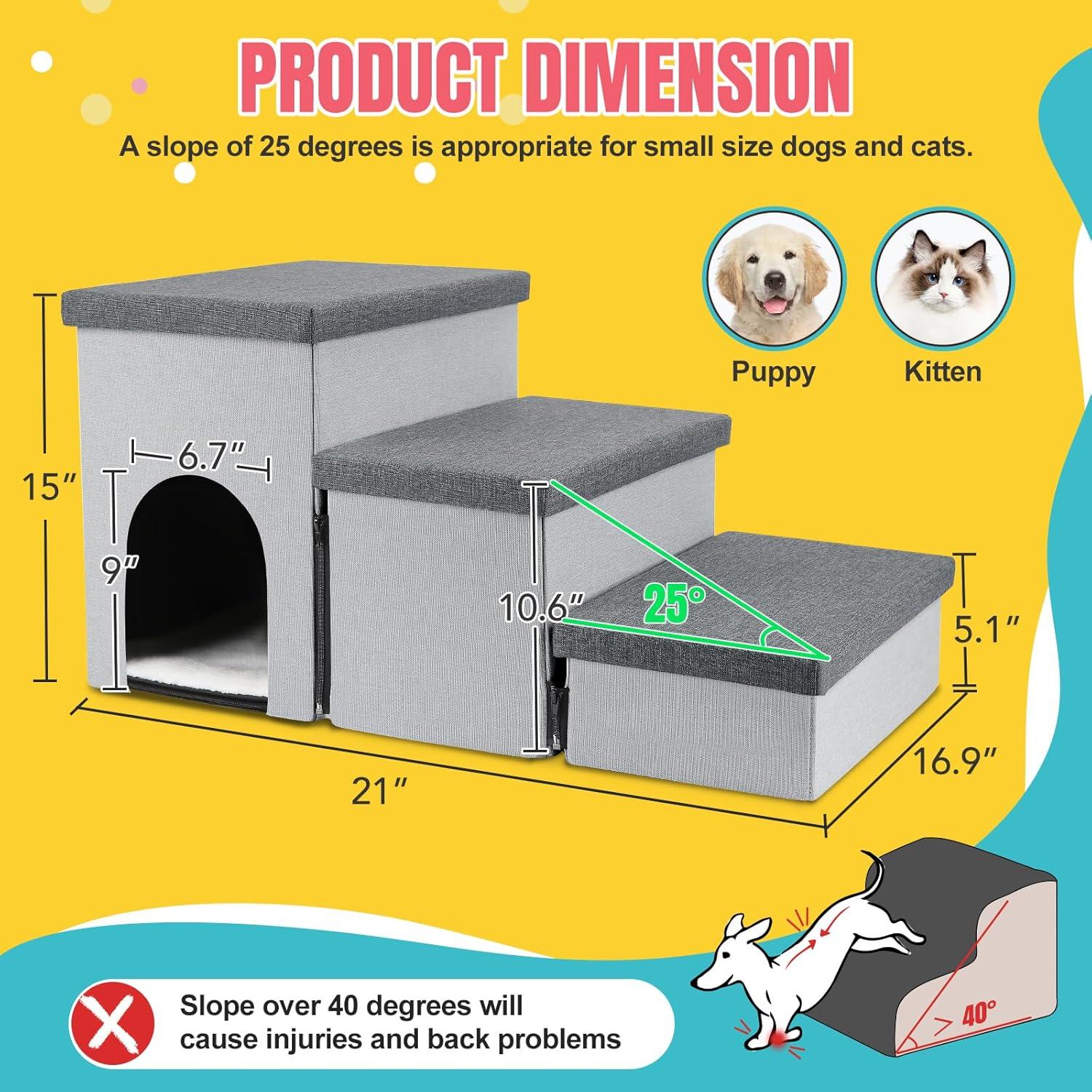 Escaleras Plegables para Perros y Gatos HOMELYSIAN 3 Escalones