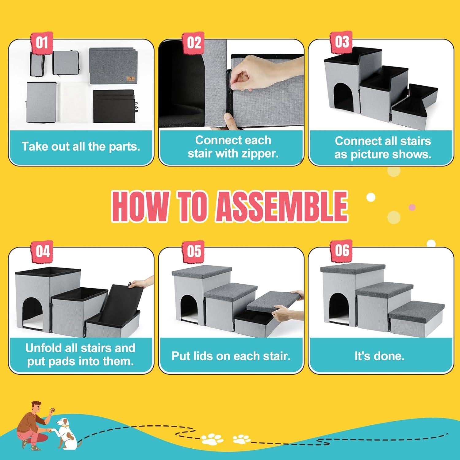 Escaleras Plegables para Perros y Gatos HOMELYSIAN 3 Escalones