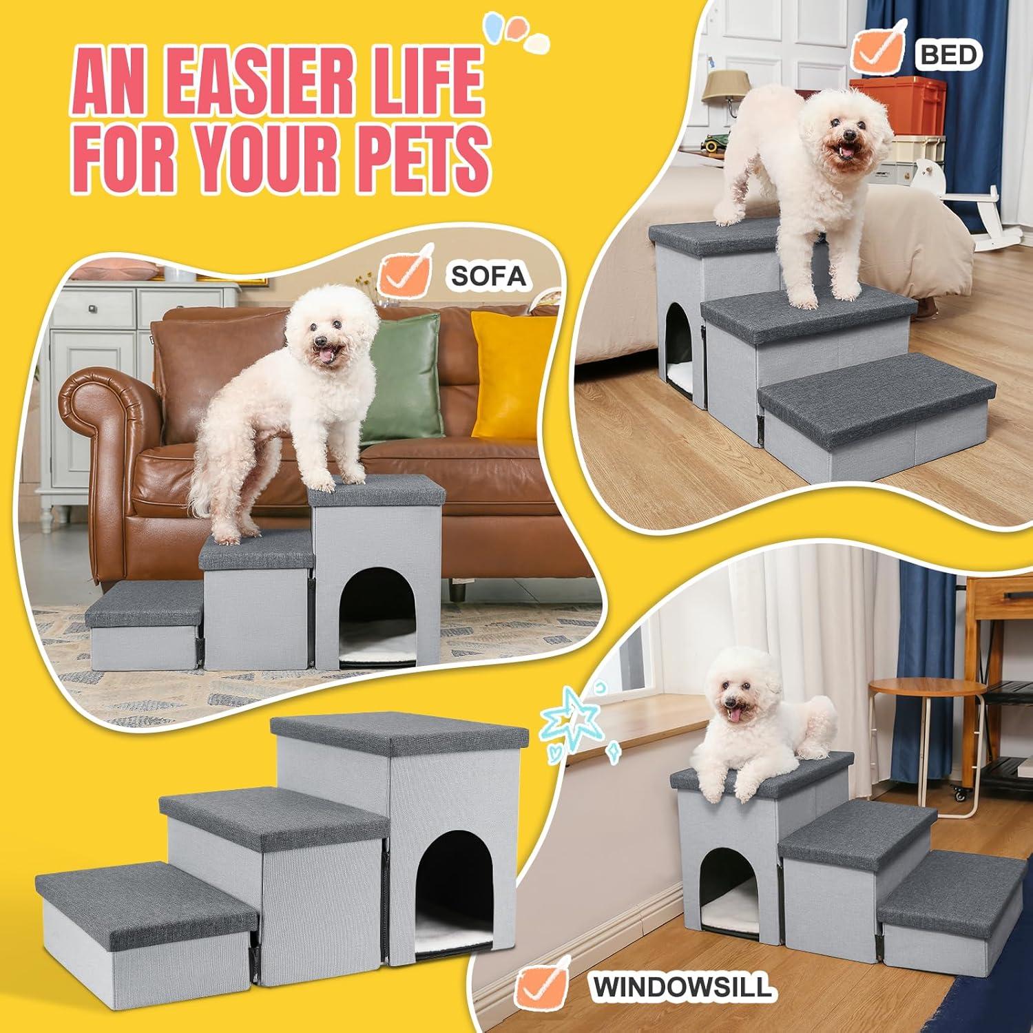 Escaleras Plegables para Perros y Gatos HOMELYSIAN 3 Escalones