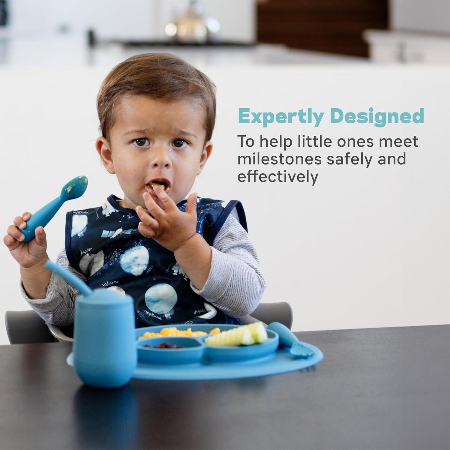 Utensilios para Niños ezpz - Tenedor y Cuchara Azul 12M+