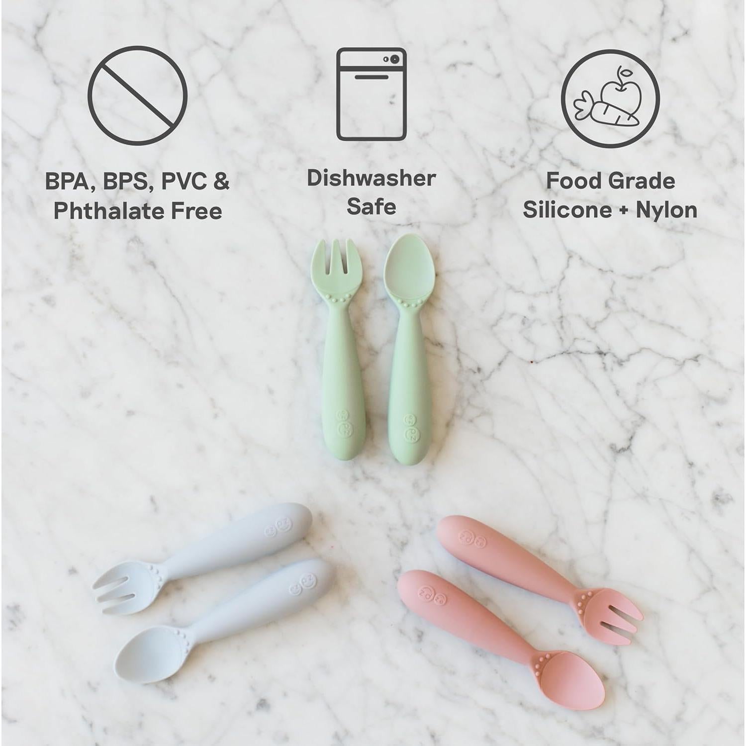 Utensilios para Niños ezpz - Tenedor y Cuchara Azul 12M+