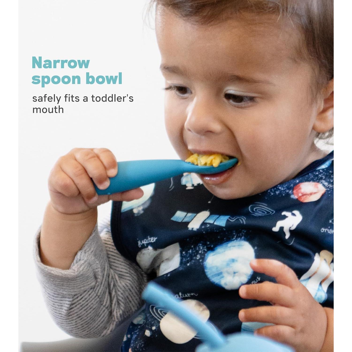 Utensilios para Niños ezpz - Tenedor y Cuchara Azul 12M+