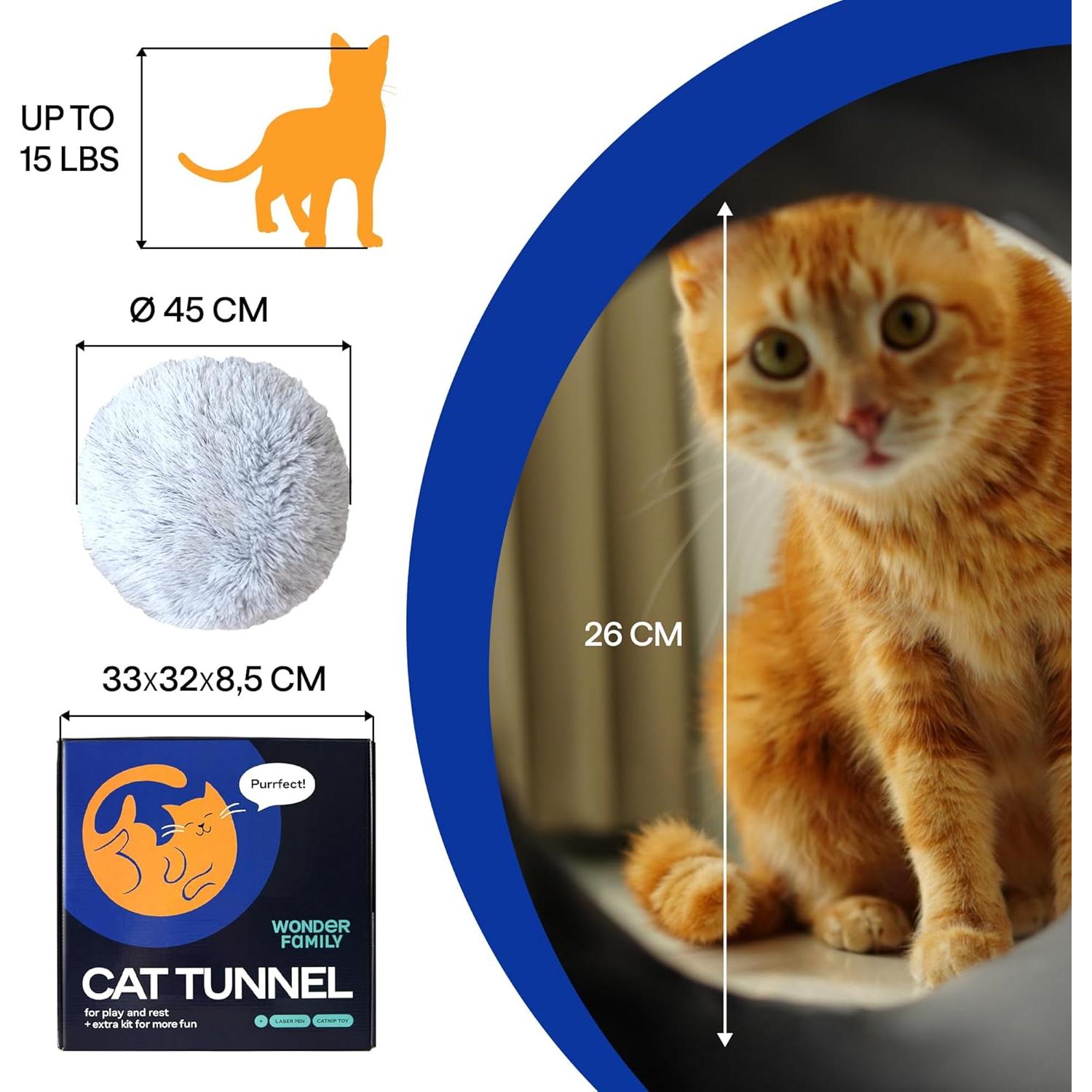 Cueva Donut para Gatos XL Wonder Family - Felpa Plegable 3 en 1