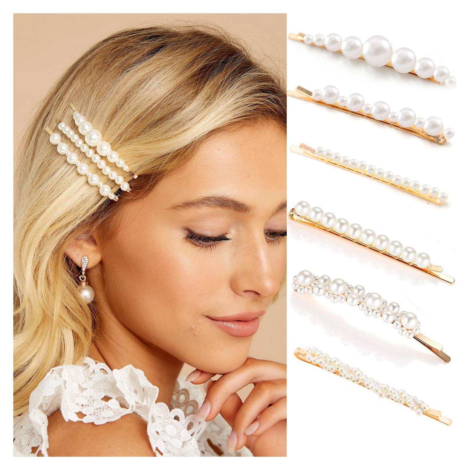 Pinzas para el cabello KCHIES de perlas doradas - Paquete de 6