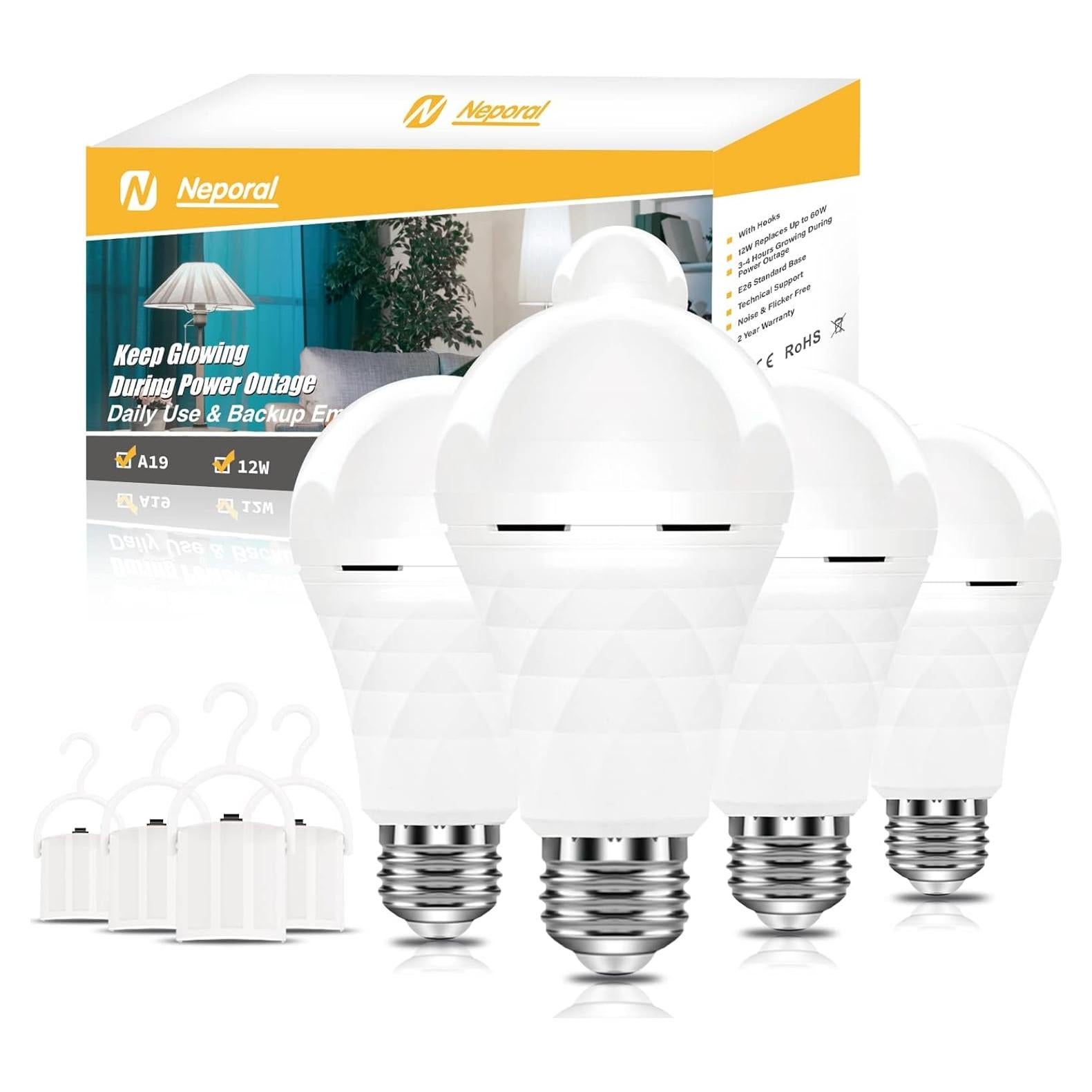 Bombillas Recargables Neporal A19 60W Luz Diurna 4 Pzas