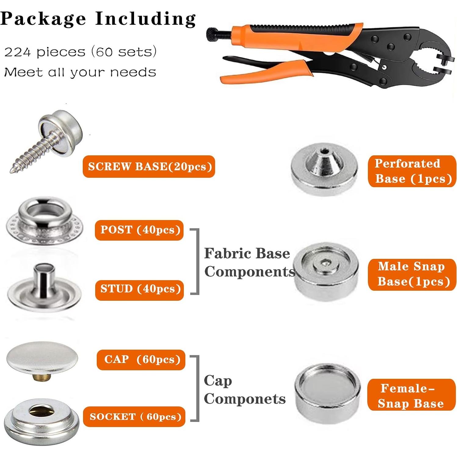 Herramienta de Sujetadores a Presión FUZHIJIA 60 Juegos Naranja