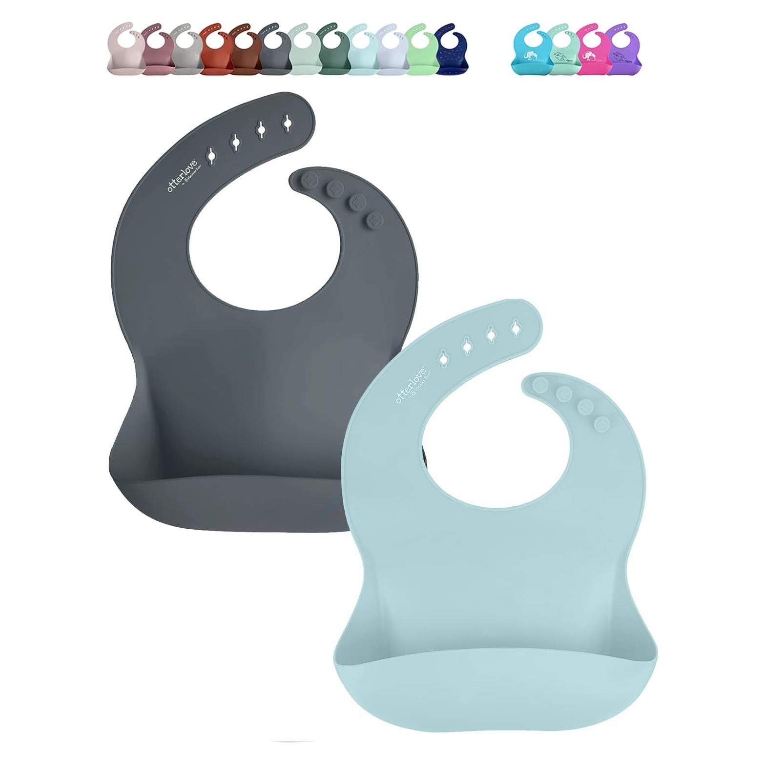 Baberos de Silicona Otterlove 100% Pura - Paquete de 2 Menta y Humo