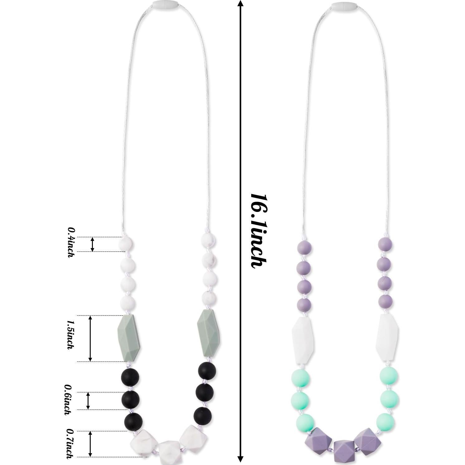 Collar de Dentición para Bebés 2PCS Silicona Verde Gris Negro