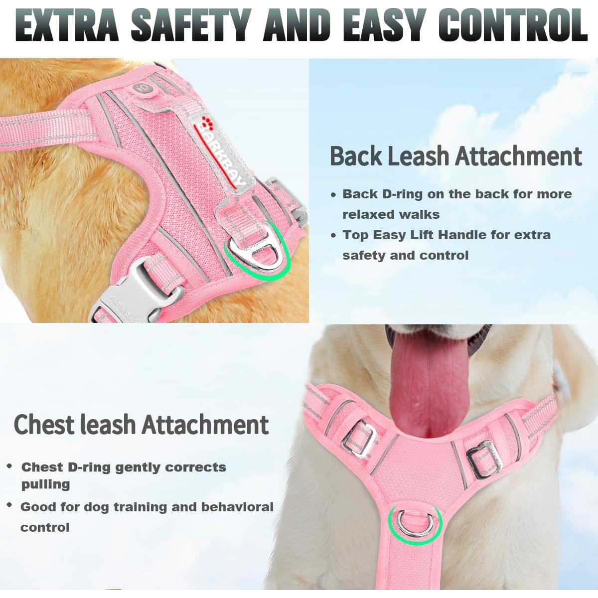 Arnés para Perros Grande BARKBAY Sin Tirones Reflectante Rosa