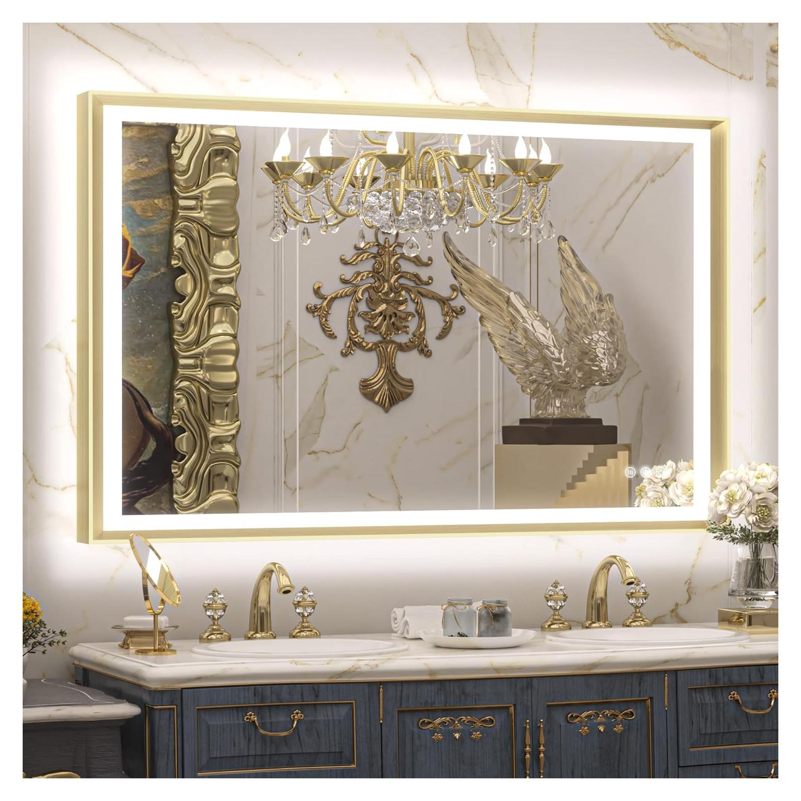 Espejo LED TETOTE 61x102cm Dorado Antifog Iluminado Ajustable