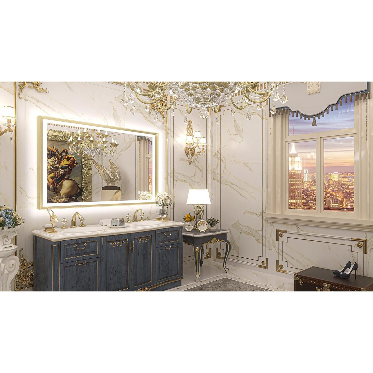 Espejo LED TETOTE 61x102cm Dorado Antifog Iluminado Ajustable