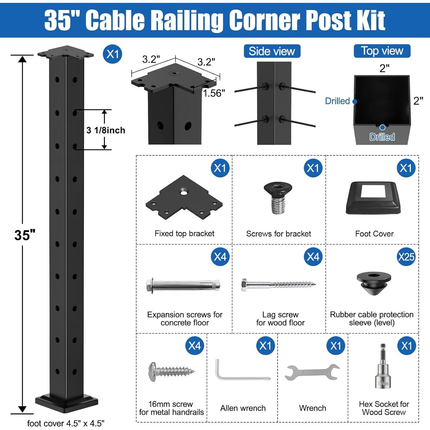 Poste de Esquina para Barandilla de Cable CKE CP02 36"