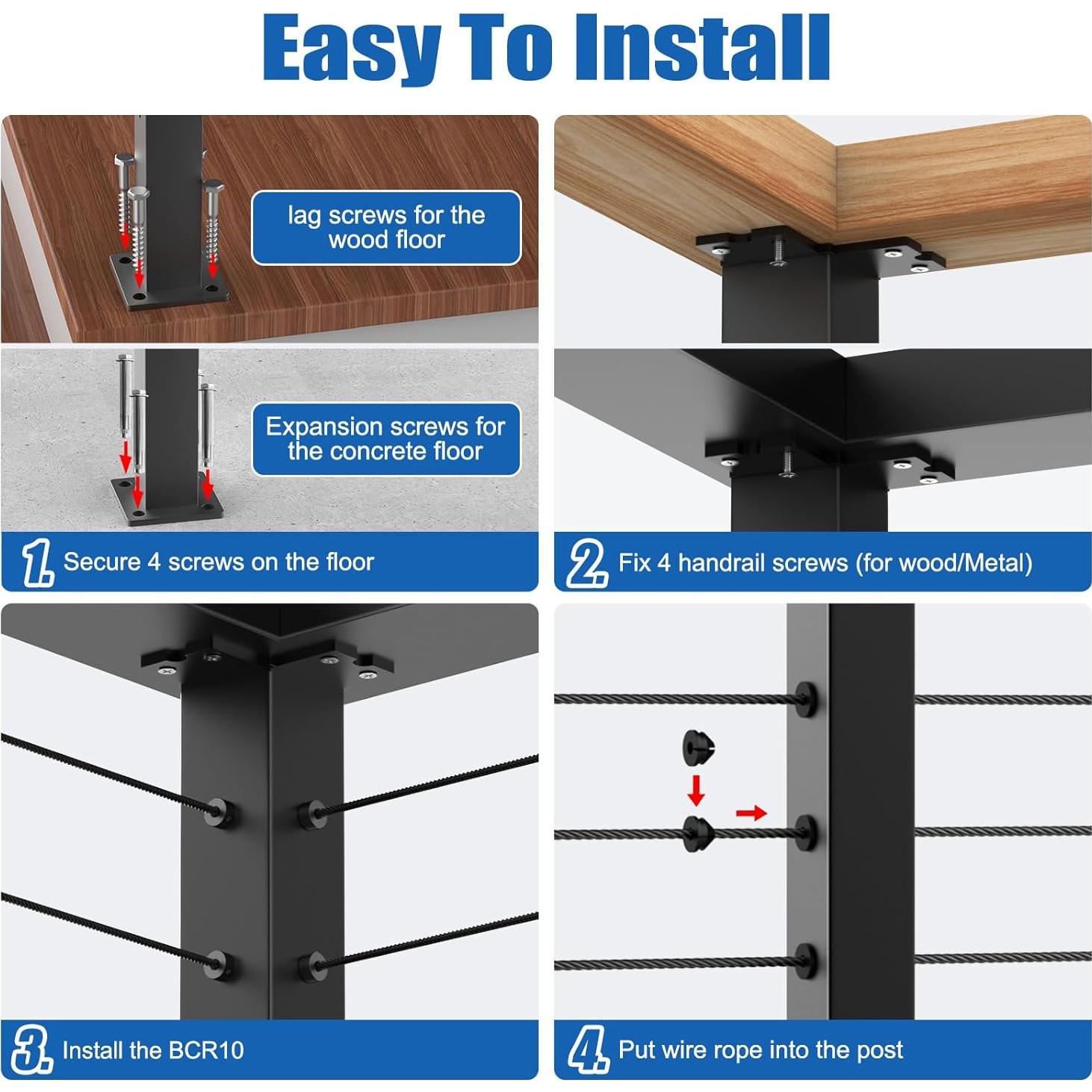 Poste de Esquina para Barandilla de Cable CKE CP02 36"