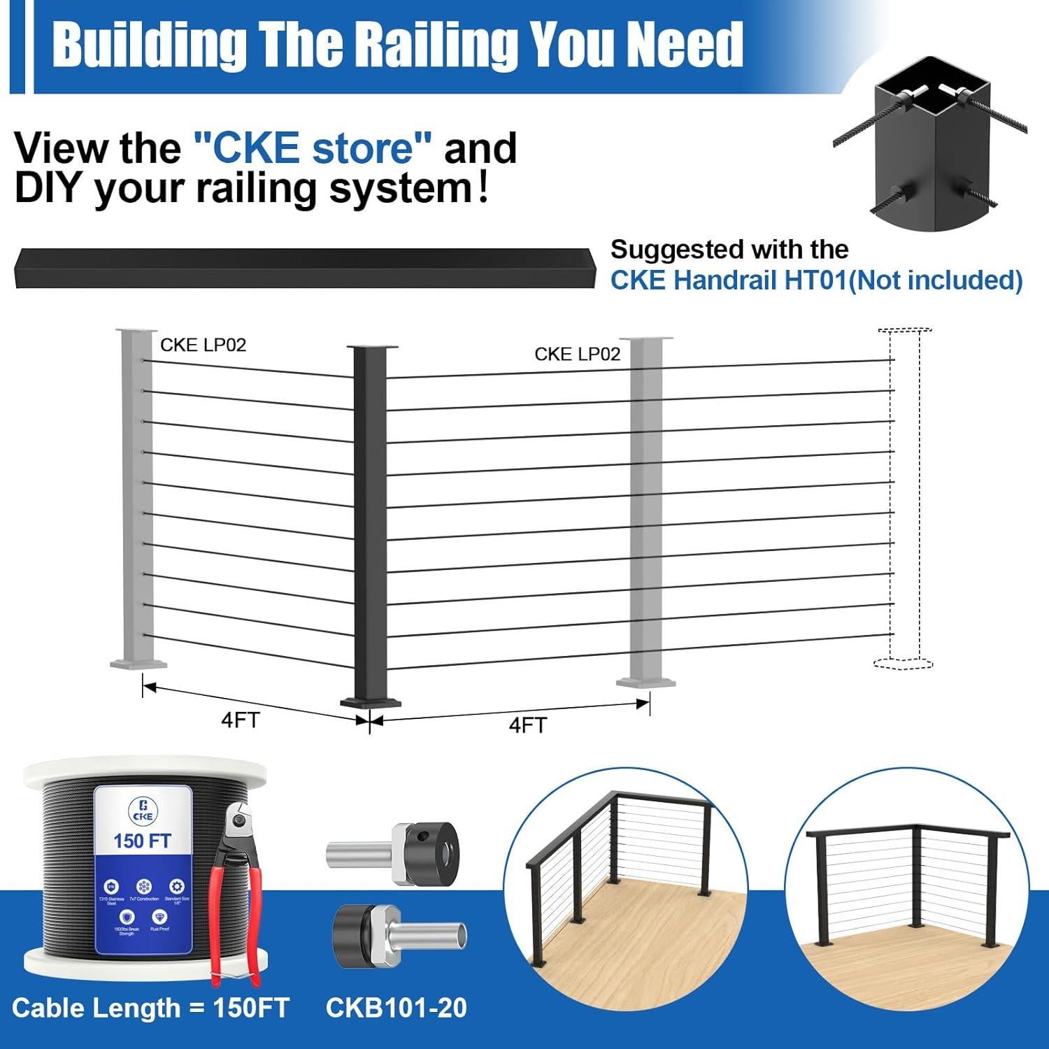 Poste de Esquina para Barandilla de Cable CKE CP02 36"