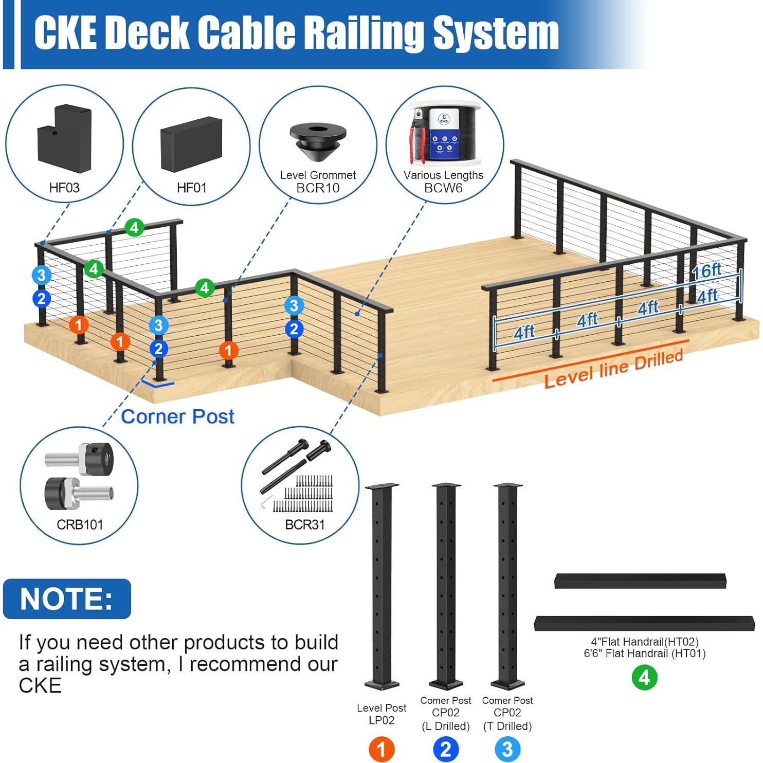 Poste de Esquina para Barandilla de Cable CKE CP02 36"