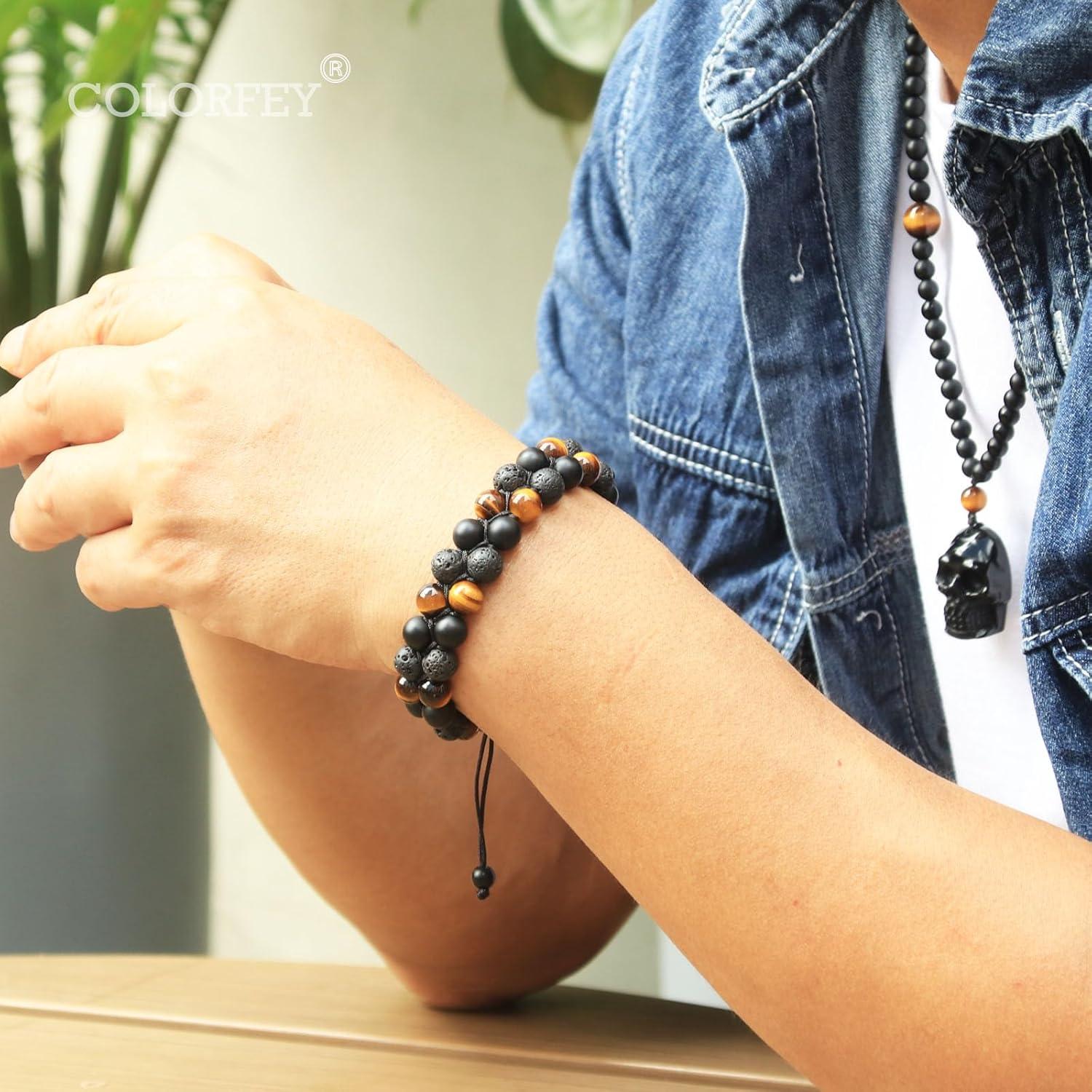 Pulsera de Triple Protección COLORFEY Ojo de Tigre 8 mm