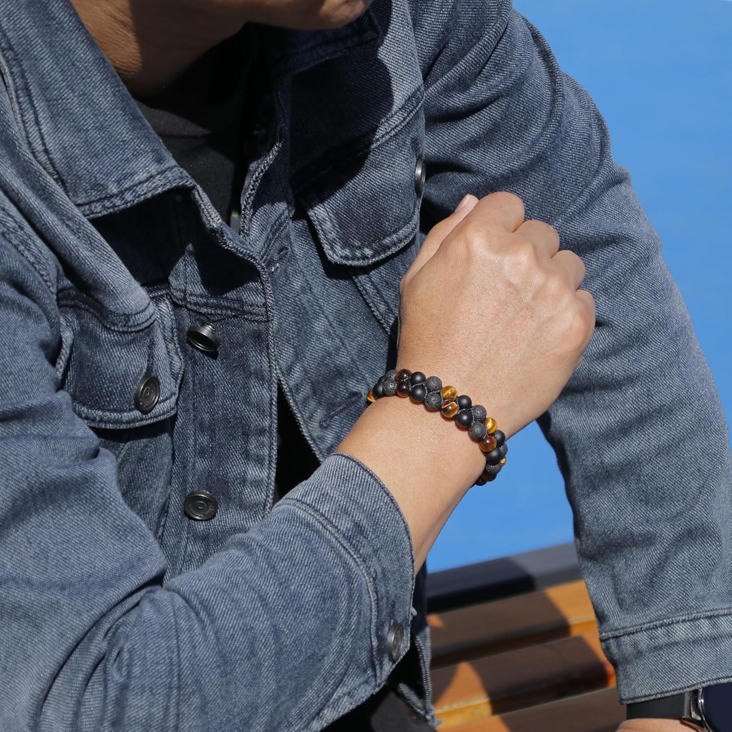 Pulsera de Triple Protección COLORFEY Ojo de Tigre 8 mm