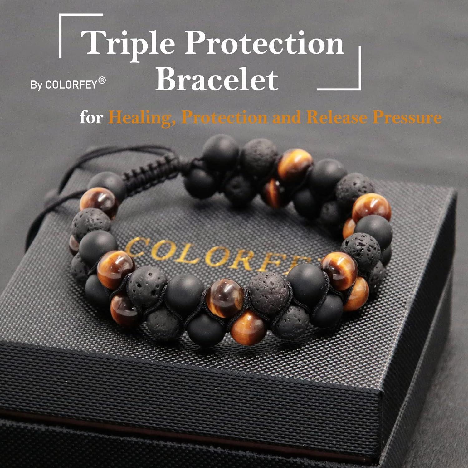 Pulsera de Triple Protección COLORFEY Ojo de Tigre 8 mm