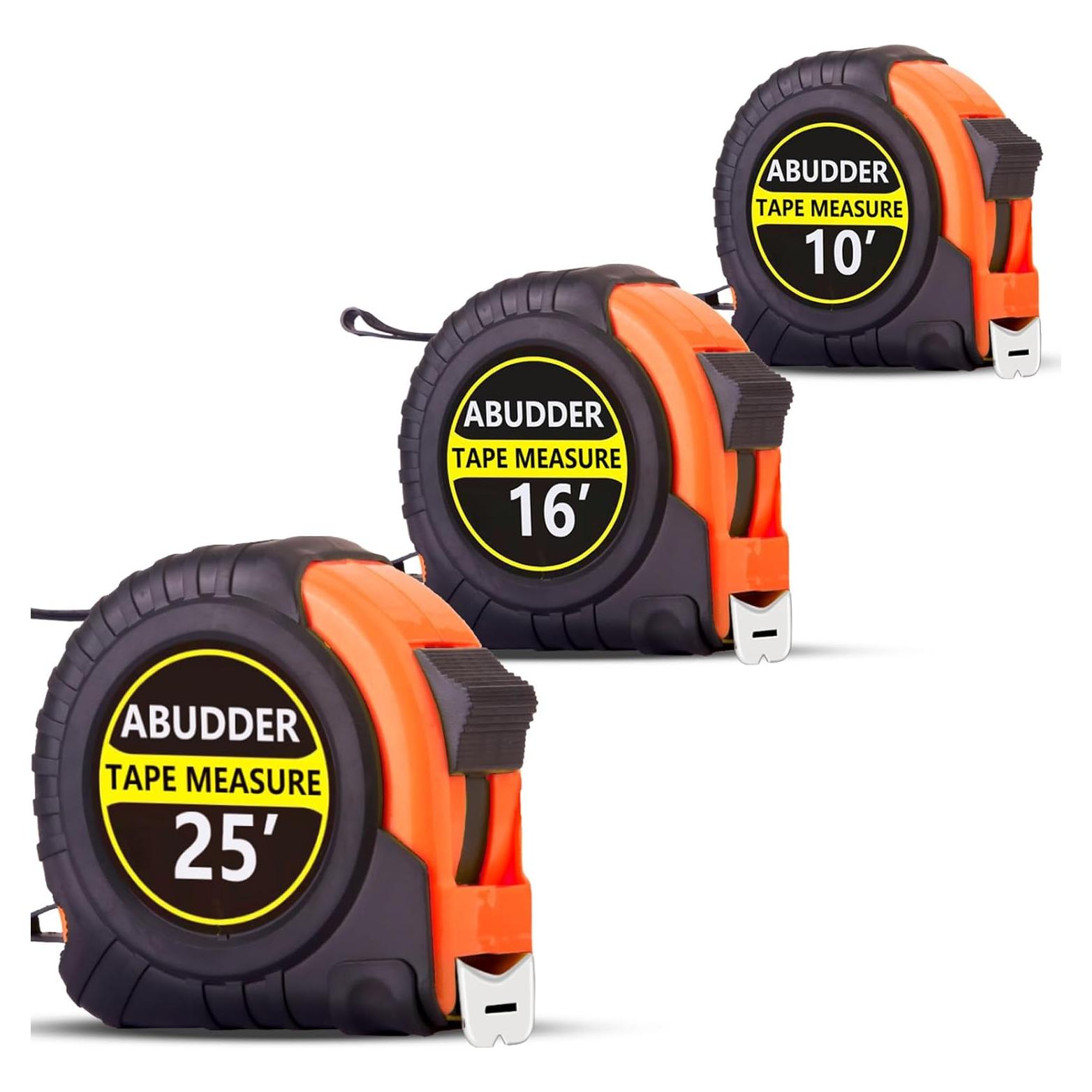 3 Cintas Métricas Retráctiles ABUDDER 3.05m 4.88m 7.62m Naranja