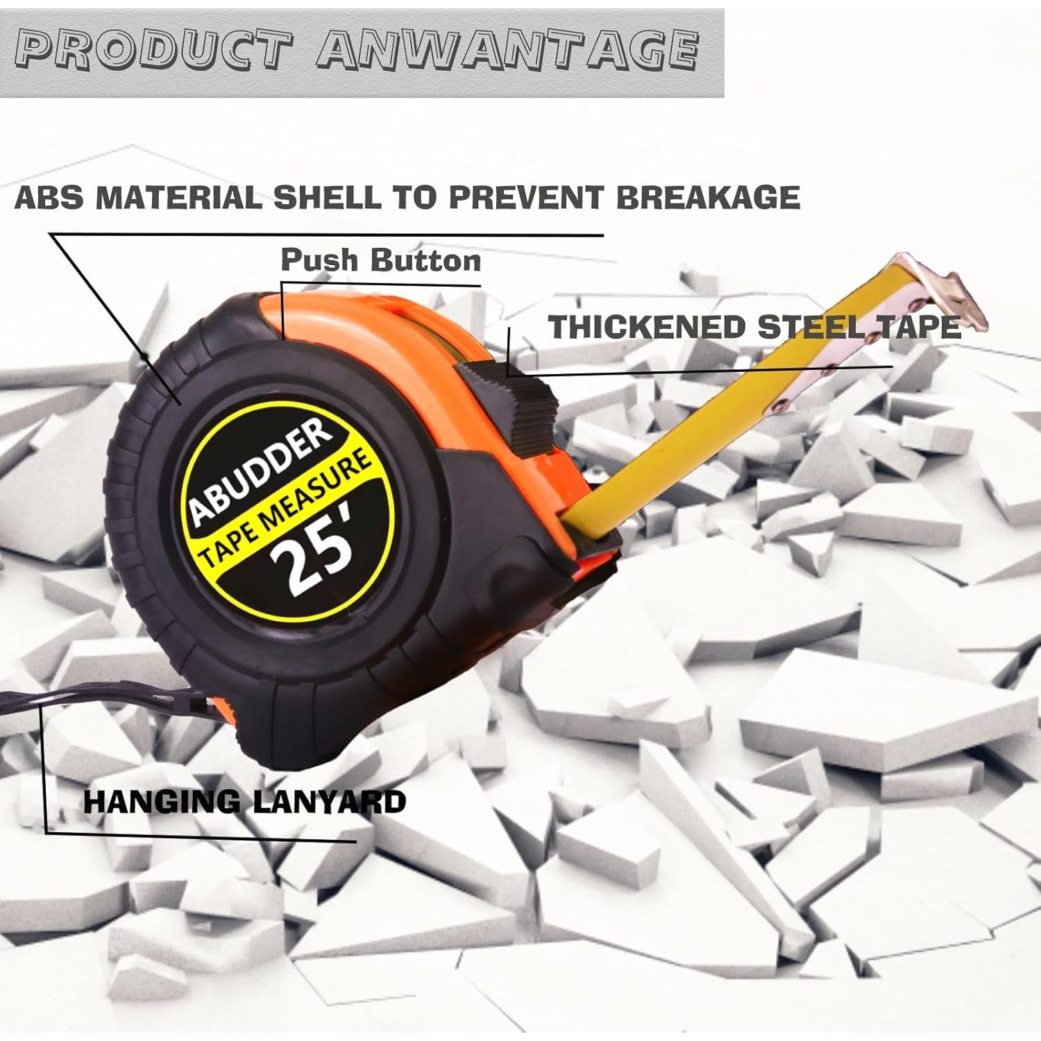 3 Cintas Métricas Retráctiles ABUDDER 3.05m 4.88m 7.62m Naranja