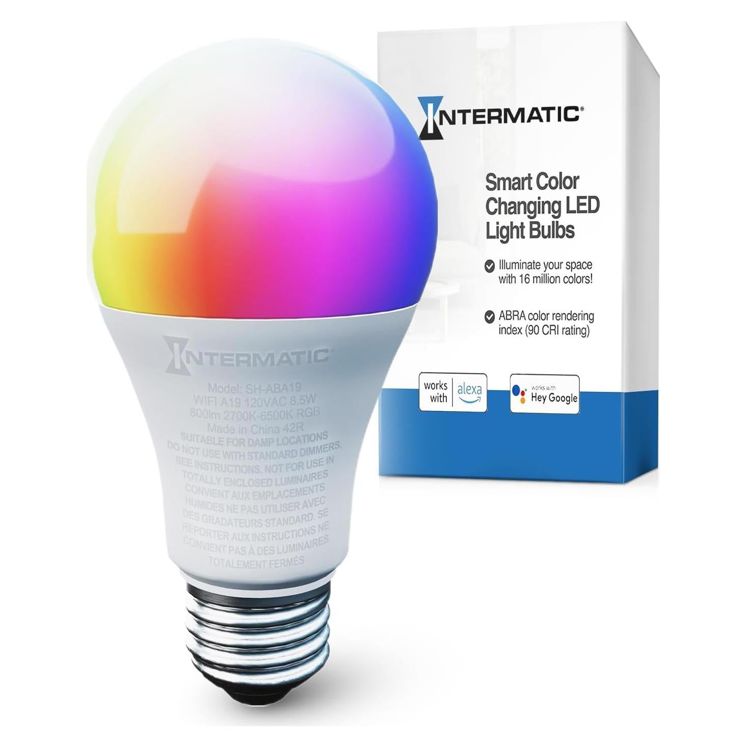 Bombilla Inteligente Wi-Fi Intermatic ABRA A19 RGB 800 Lúmenes