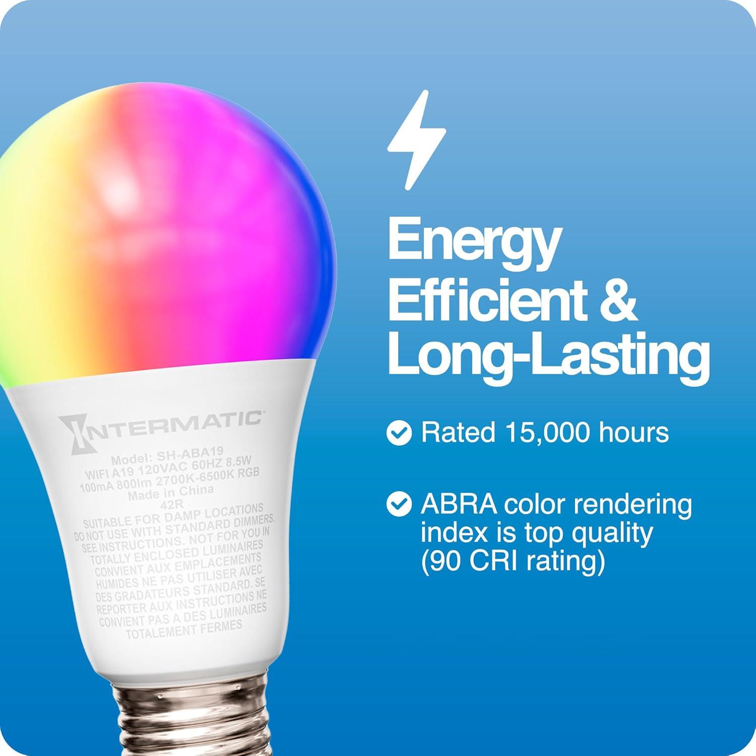 Bombilla Inteligente Wi-Fi Intermatic ABRA A19 RGB 800 Lúmenes