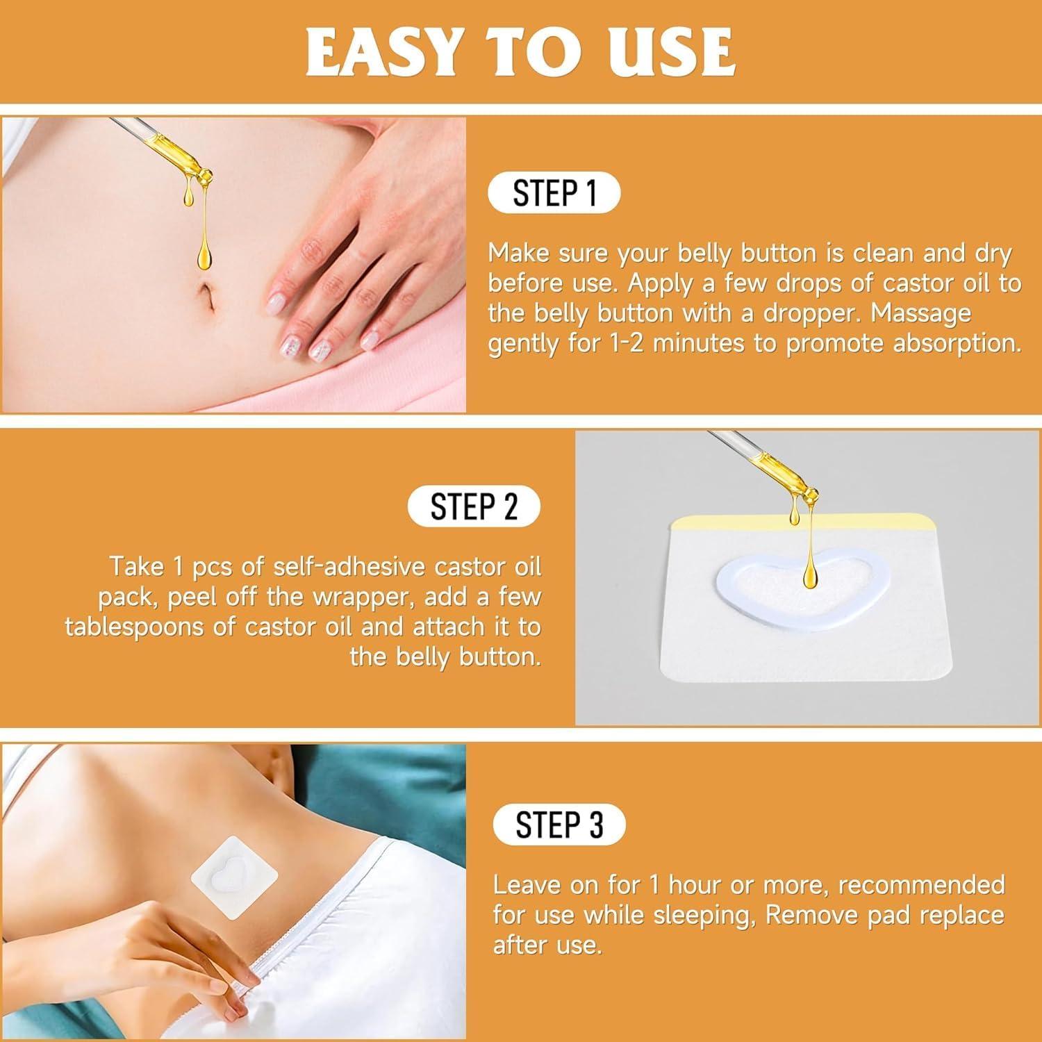 10Pcs Castor Oil Pack Wrap for Belly Button, Self-Adhesive, Highly Absorbent Castor Oil Wraps Patch Pads （Oil are Not Include